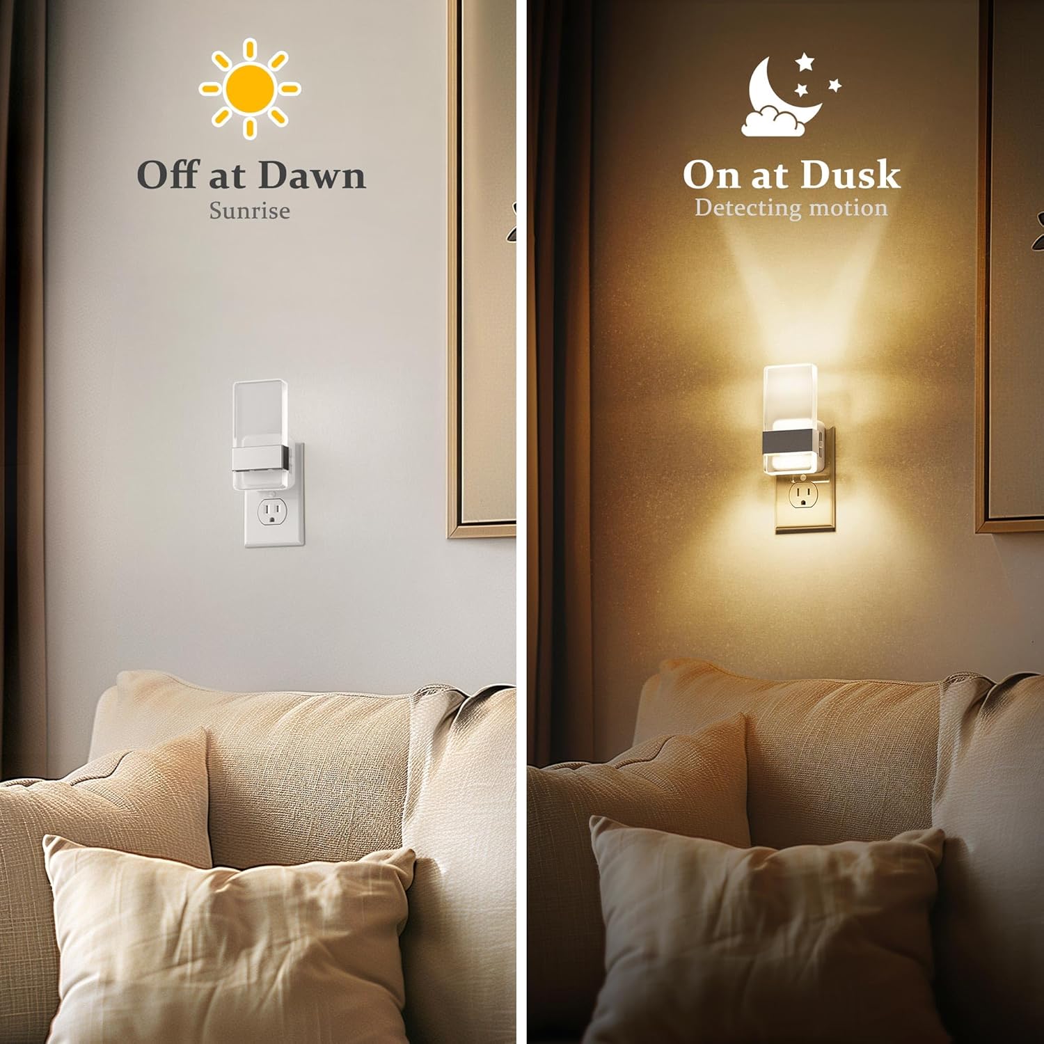 JandCase Night Lights Plug into Wall, Dusk to Dawn Sensor, 3000K Soft White LED, Acrylic Design, 0-100lm Adjustable Brightness, for…