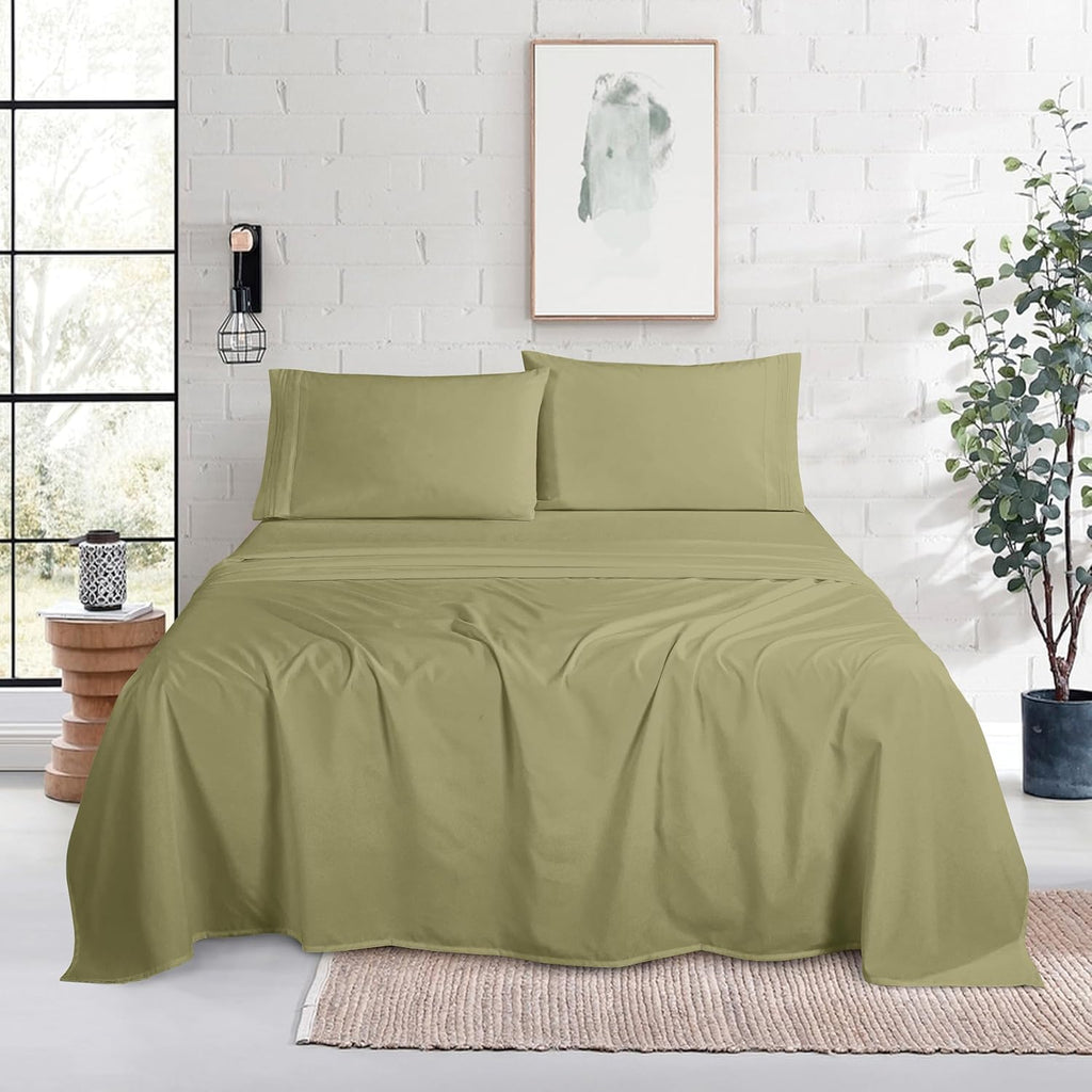 MocassiLuxuryBedding Mocassi King Size 4-Piece Bed Sheet Set - 1800 Hotel Quality Microfiber 18-24 Inches Extra Deep Pocket Fitted Sheet- L…