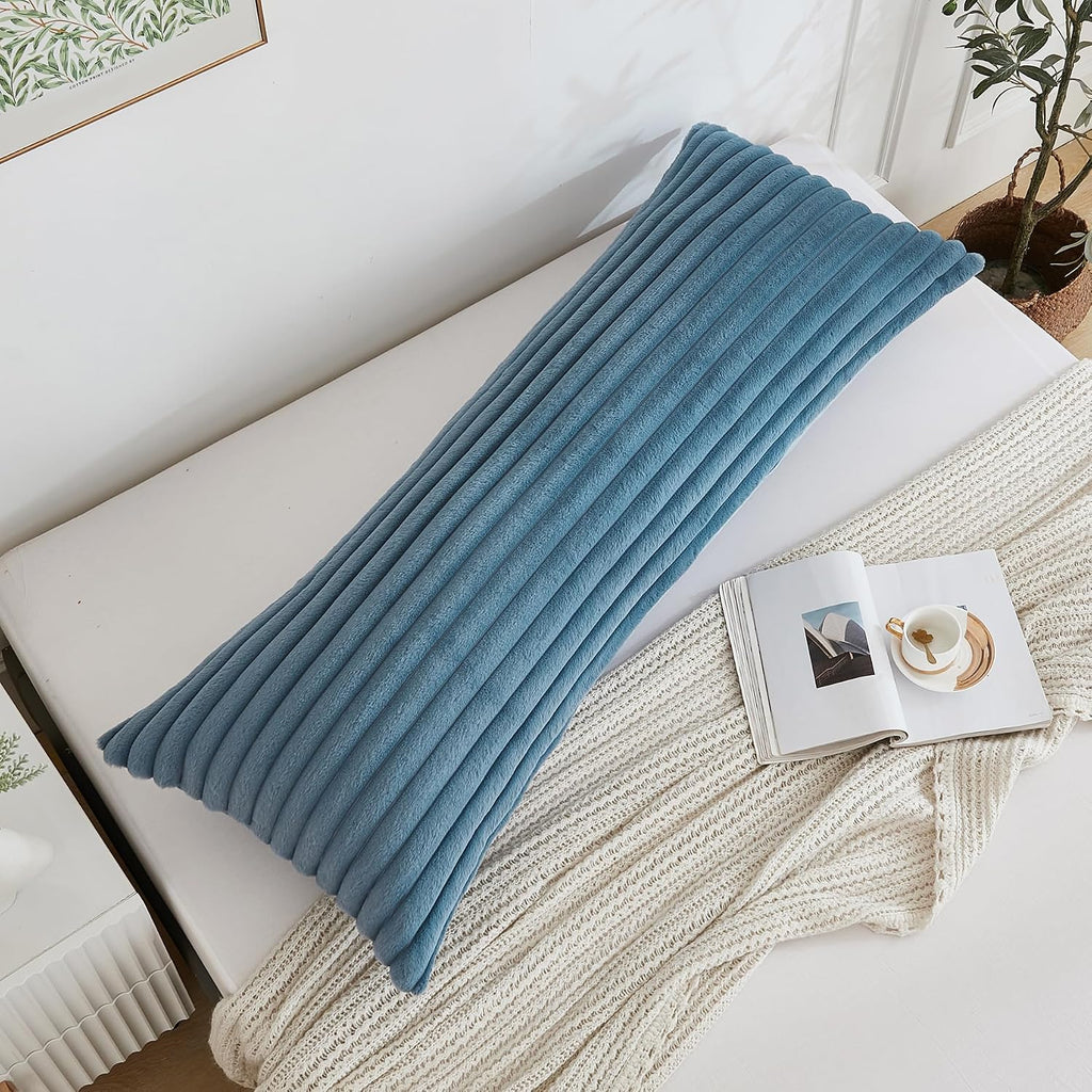 Memfydu Full Body Pillow with Fluffy Stripe Faux Fur Removable Cover, Long Bed Pillow Adult 20x54 Inches for Side Sleeper and Pregnancy, Du…