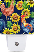 Retro Hen Rooster Night Light, Sunflowers Plug into Wall with Dusk to Dawn Light Sensors, Warm Nightlights for Bedroom, Bathroom…
