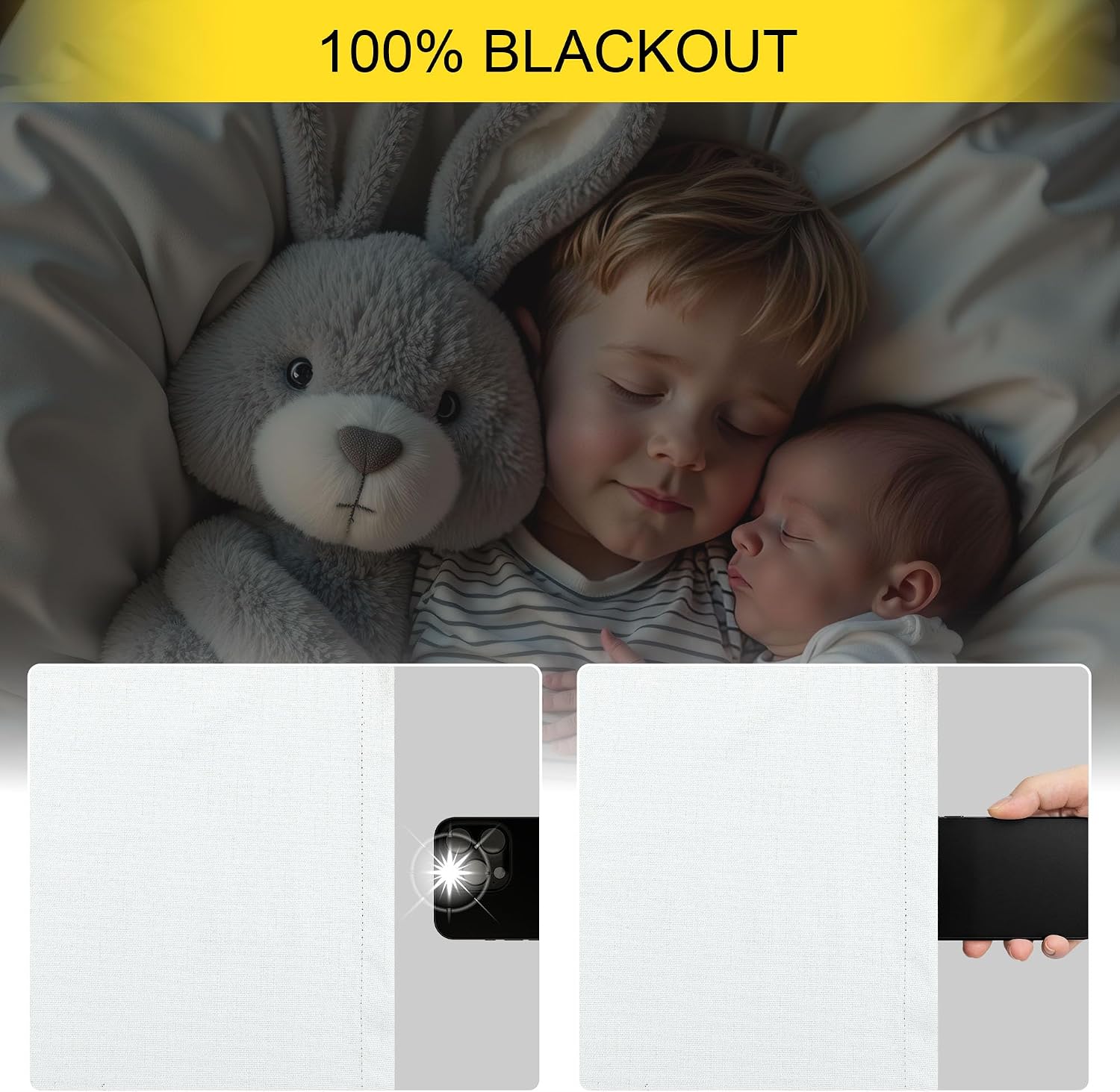 Pitalk White Linen Complete Blackout Curtains 48 Inch Length for Kids Room 2 Panels Light Blocking Thermal Insulated Cold Reducing Noise Re…