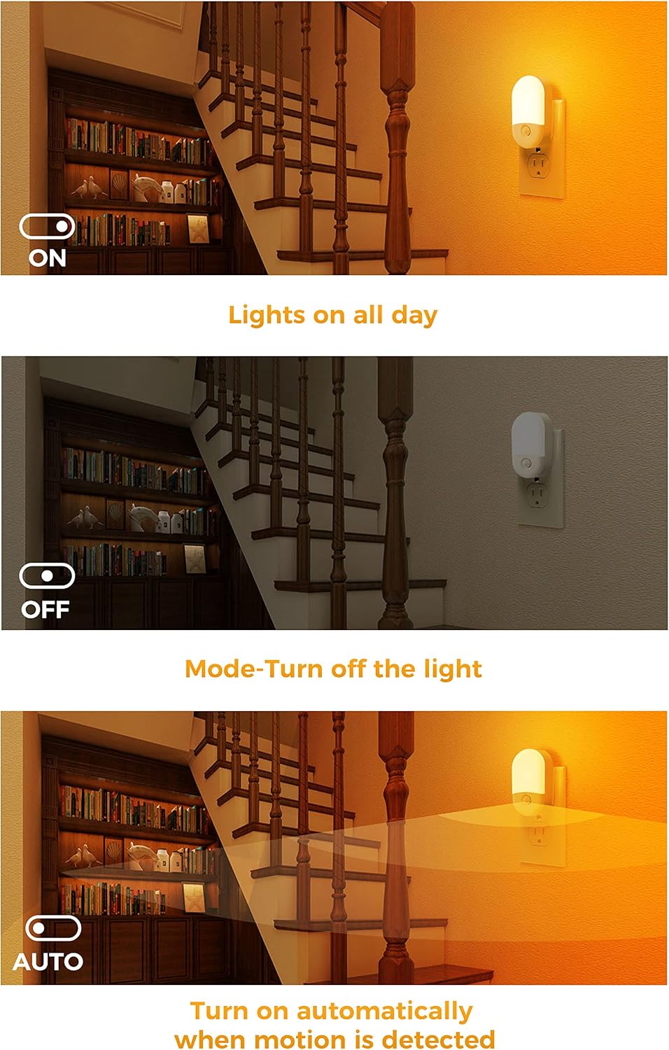 Llohasled L LOHAS LED Amber Night Light, 2 Pack, Night Lights Plug into Wall Motion Sensor, 0.6W 2000K, LED Nightlights, 30/60LM Adjustable…