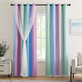 Addsomecolortolife XiDi Blue & Rainbow Curtains for Kids & Girl Rooms - Blackout, Unicorn Wall Decals, 34x84 Inch, 1 Panel 1.6 inch Blue
