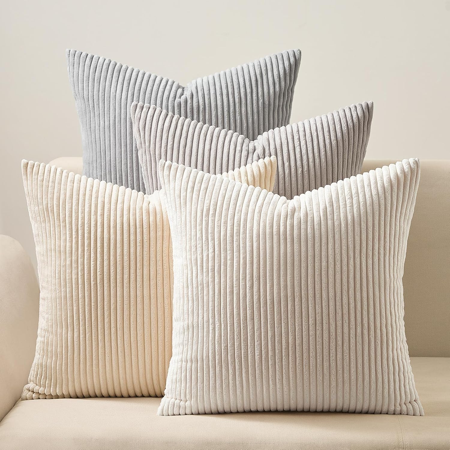 Topfinel 4 Packs Neutral Decorative Throw Pillows Covers 26x26 Inch for Living Room Couch Bed Sofa, Rustic Farmhouse Boho Neutral Home Deco…