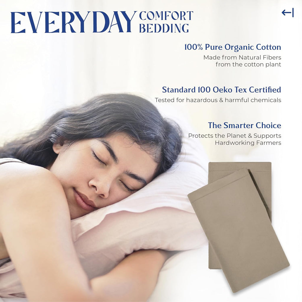 Mayfair Linen 100% Organic Cotton Percale Pillow Cases Queen/Standard Size Set of 2 - Percale Pillowcovers Standard/Queen (Taupe), Soft…