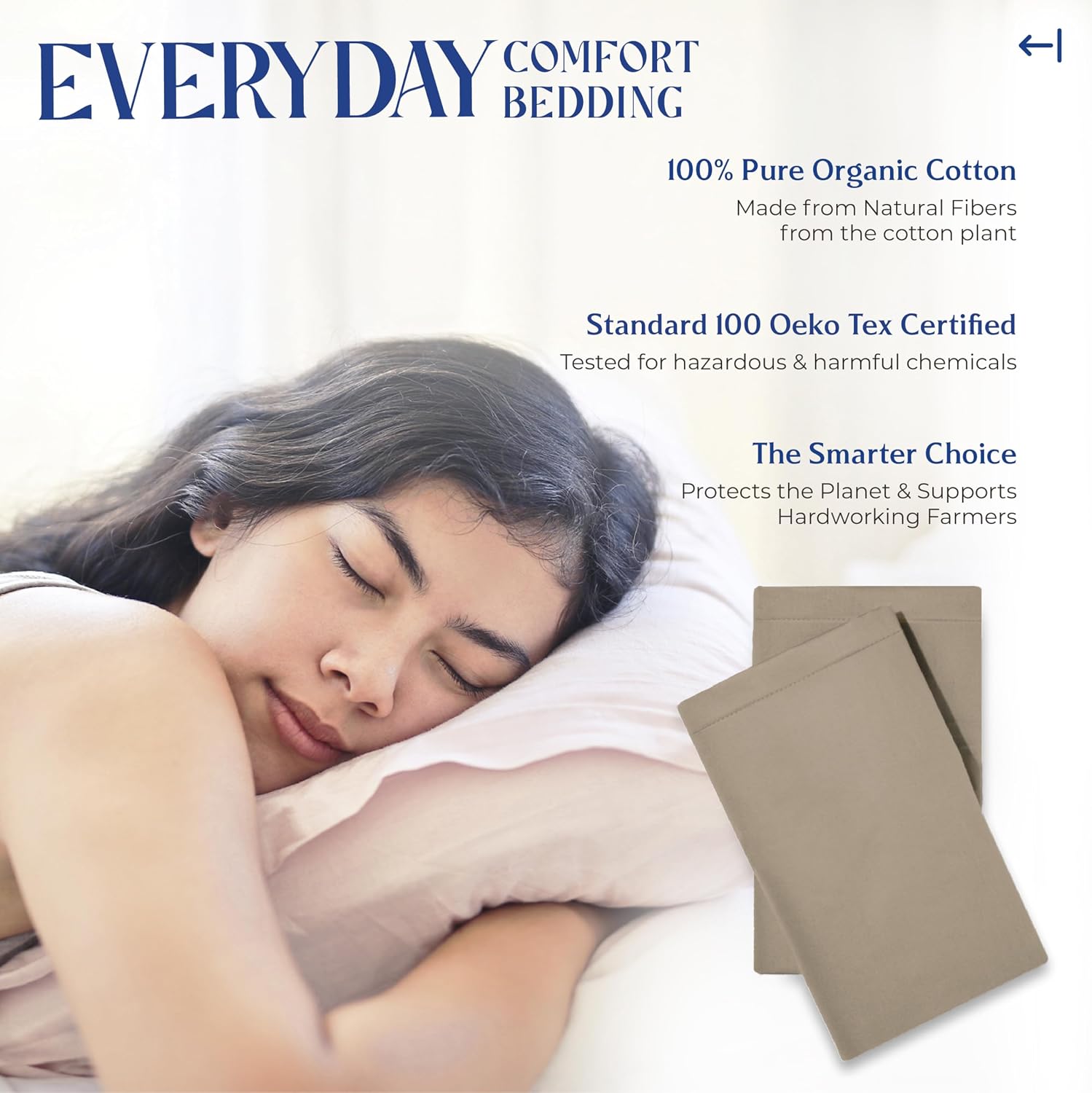 Mayfair Linen 100% Organic Cotton Percale Pillow Cases Queen/Standard Size Set of 2 - Percale Pillowcovers Standard/Queen (Taupe), Soft…