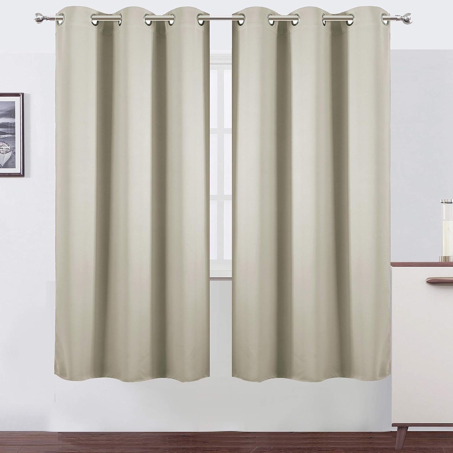 Lemomo Light Beige Thermal Blackout Curtains/42 x 72 Inch/Set of 2 Panels Room Darkening Curtains for Bedroom 72 Inch silver