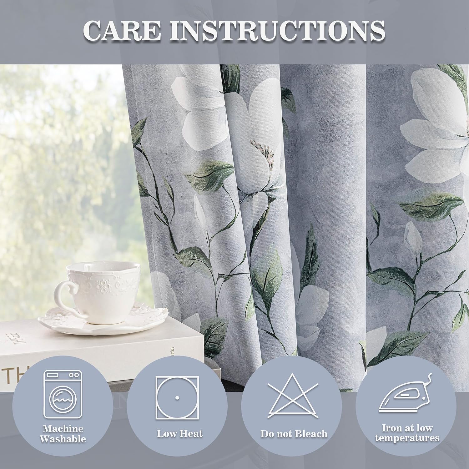 Myskyhome MYSKY HOME Floral 95% Blackout Curtains 63 Inch Length 2 Panels - Bedroom Black Out Thermal Insulated Noise Reducing Energy Effic…
