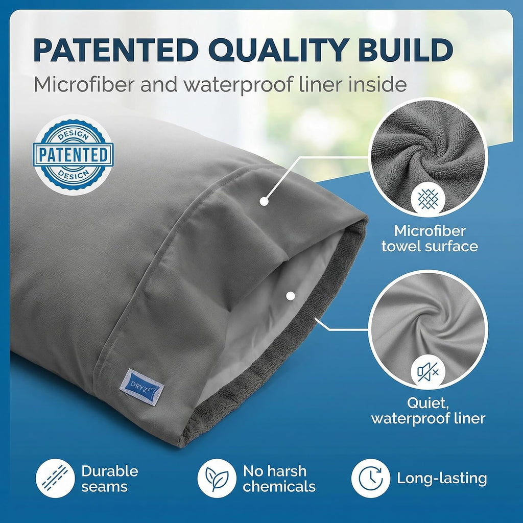 DryZzz Waterproof Pillow Protector Cooling Pillow Case 29"x19" 1pc Gray Standard Size, Absorbent Towel Pillowcase Dual-Sided Wet & Dry Hair…