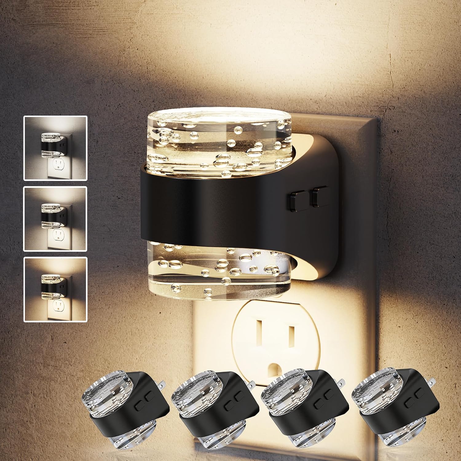 JandCase LED Night Light, Bubble Night Lights Plug into Wall, [4 Pack] Night Light 3000K/4000K/5000K & 3 Brightness Levels, Dimmable…