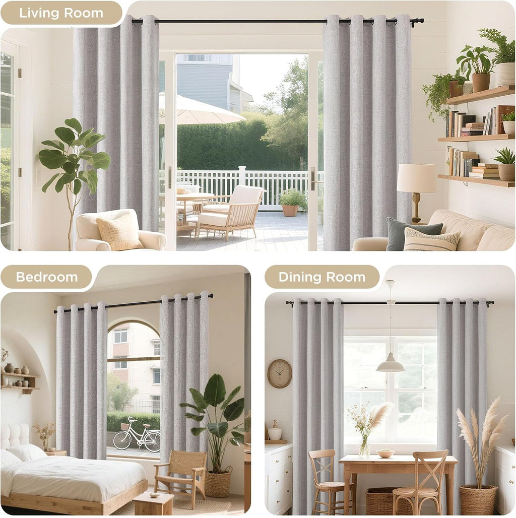 Joydeco 100% Blackout Linen Curtains 90 Inches Long 2 Panels, Thermal Insulated Burlap Curtain & Drapes, Grommet Room Darkening Textured…