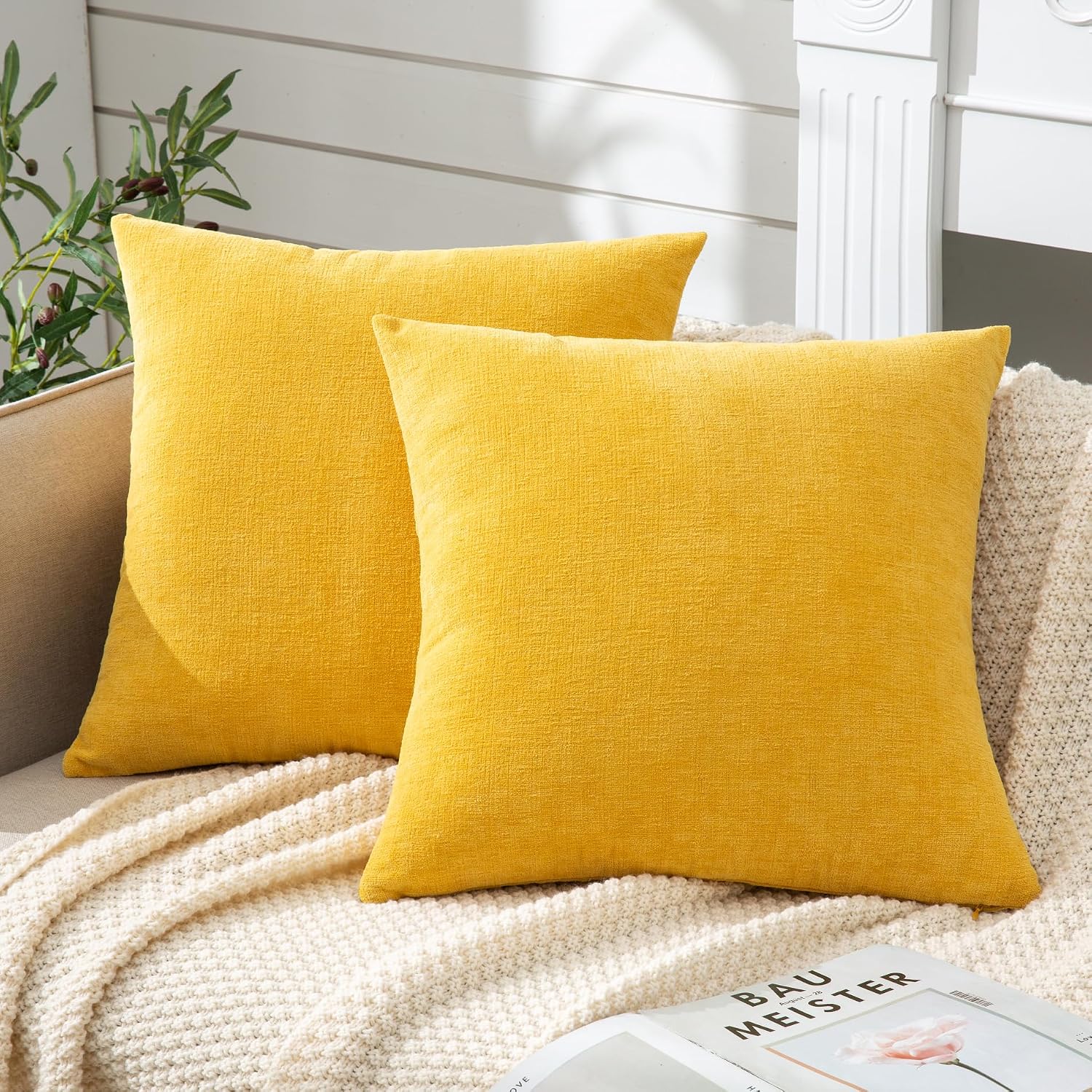 Gawamay Decorative Chenille Throw Pillow Covers 26x26 Inch Pack of 2, Soft Square Couch Pillow Cover for Sofa Cushion Living Room Bedroom S…