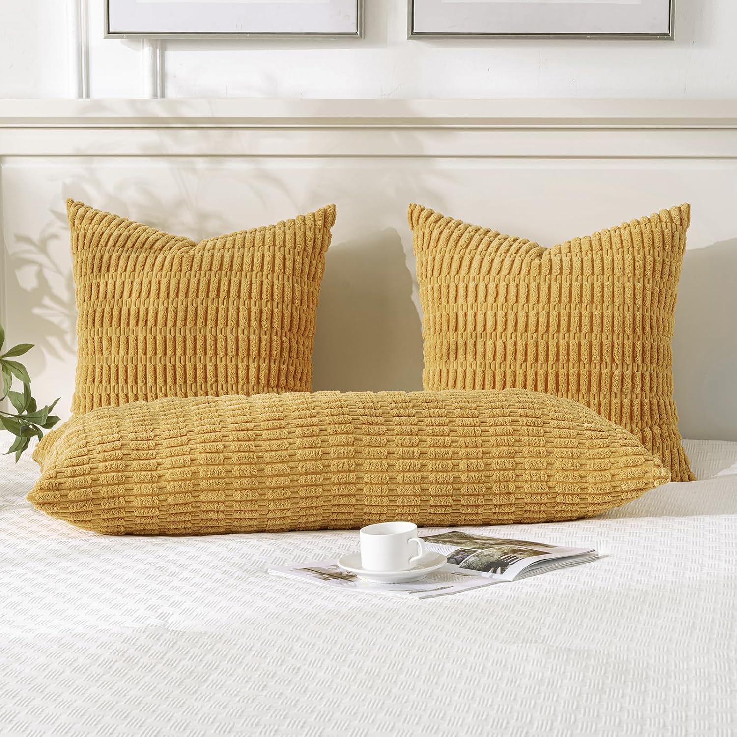 Fancy Homi Decorative Throw Pillow Covers for Bed Couch Bedroom Bench, Soft Corduroy Solid Pillow Case, Rustic Farmhouse Boho Room…