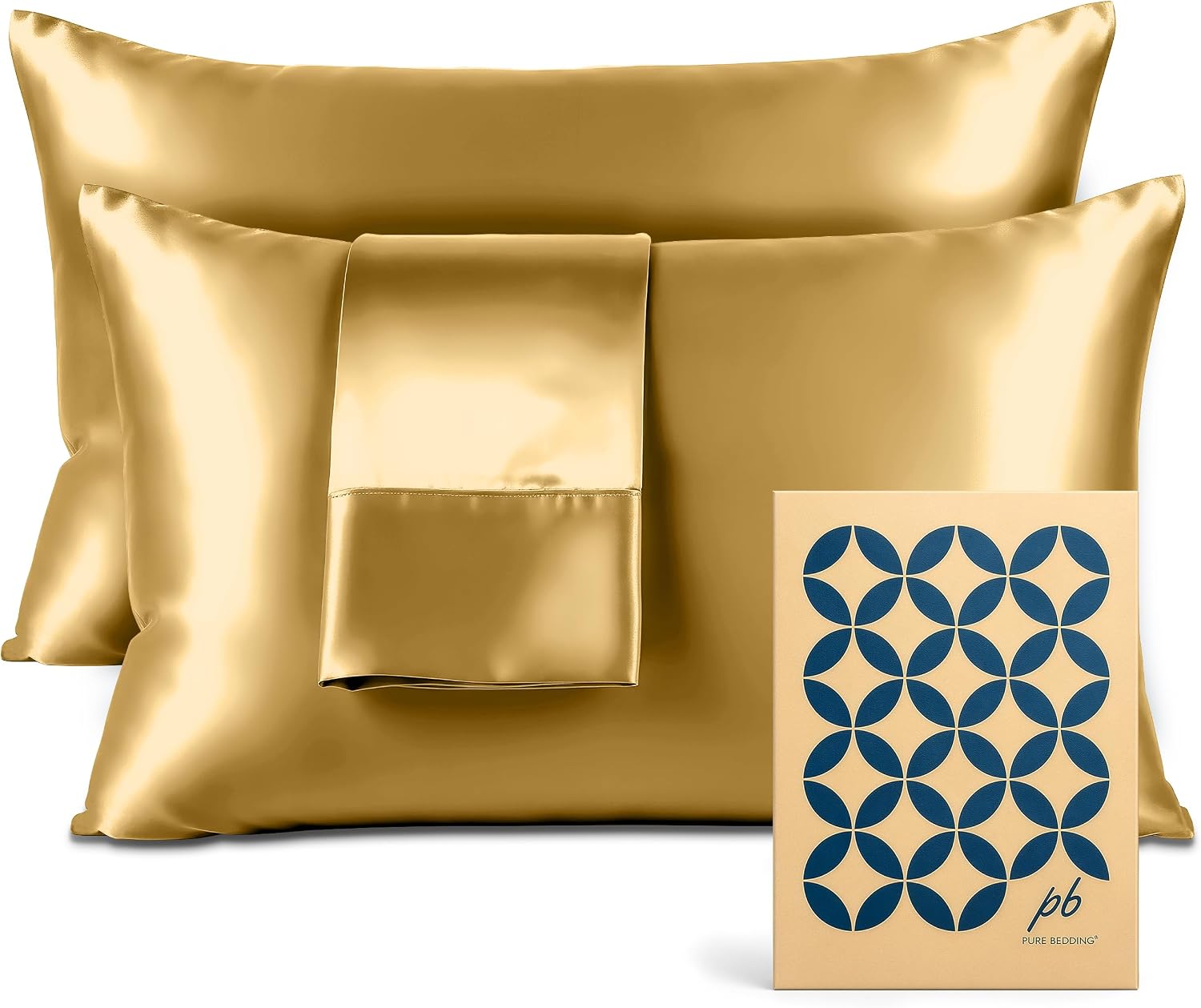 PureBedding Pure Bedding Satin Pillowcase 2 Pack - Queen Size (20"x30", Gold) - Silky Pillow Cases for Hair and Skin - Satin Pillow Covers…