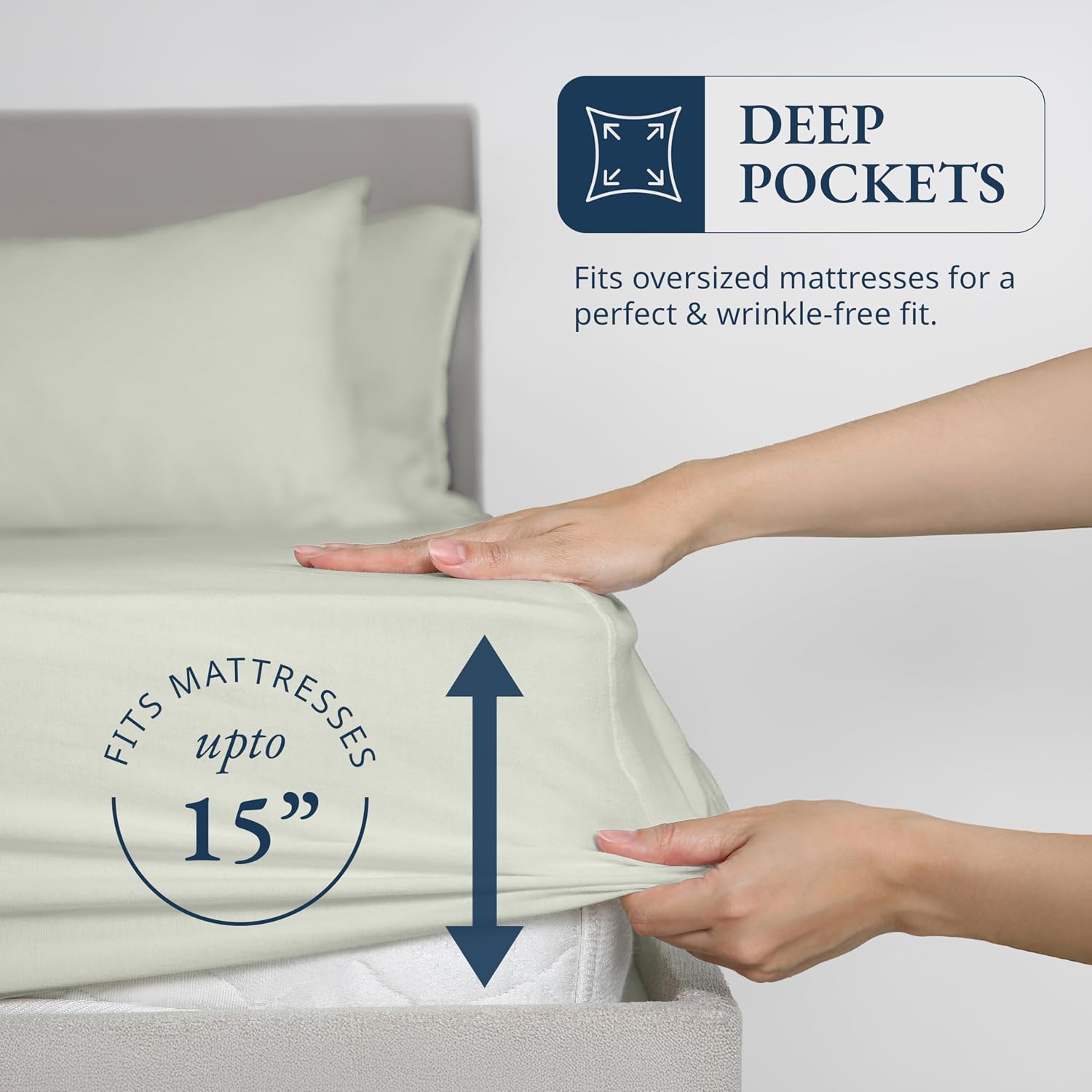 LANE LINEN 100% Organic Cotton Twin Fitted Sheet & Pillowcase Set, Percale Weave, Breathable, Fits Mattress Up To 15" Deep - Mineral