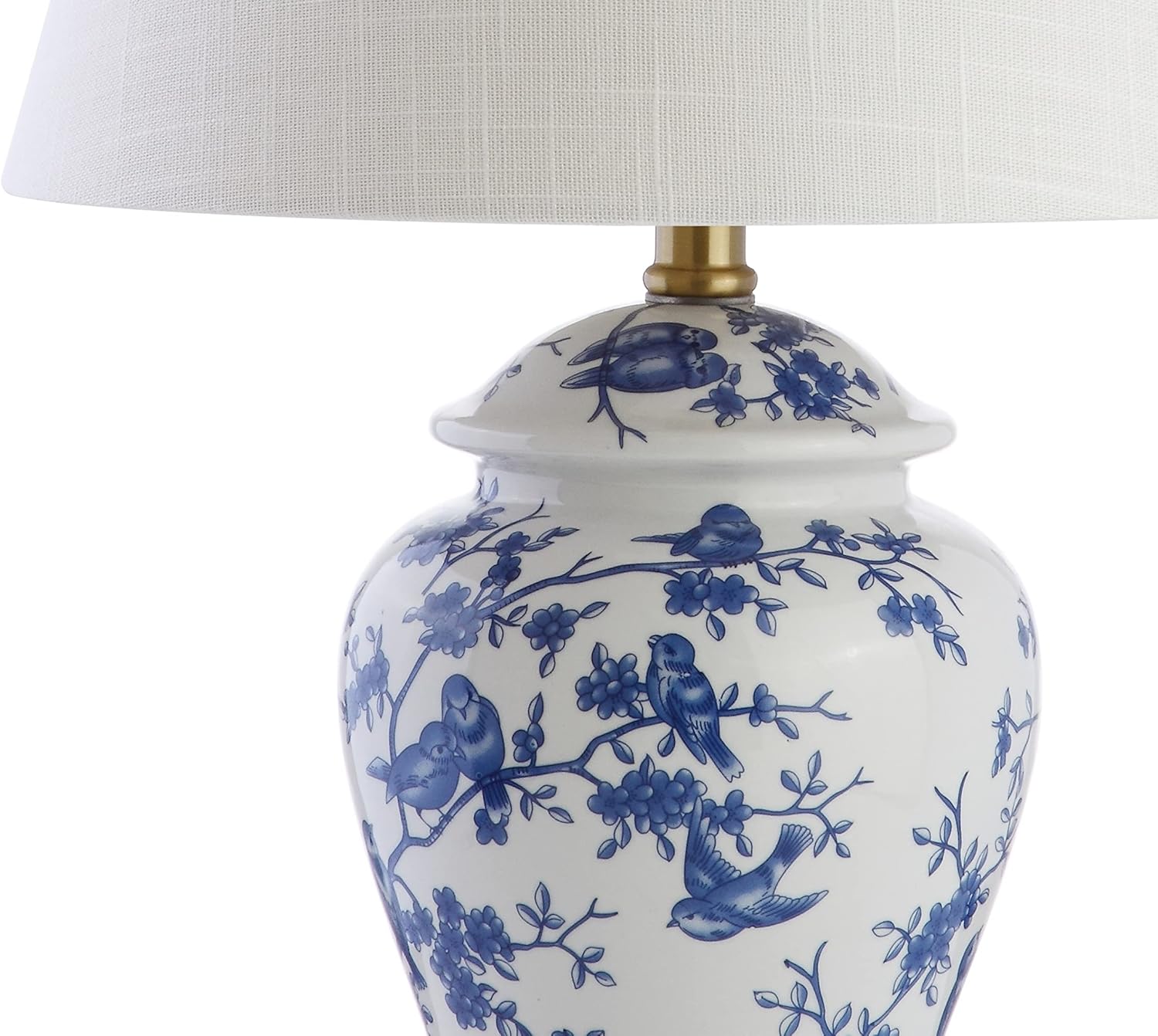 JONATHAN Y 22" Blue/White Ceramic Table Lamp, French Country Chinoiserie Ginger Jar LED Bedside Lamp for Living Room Bedroom, White Linen…
