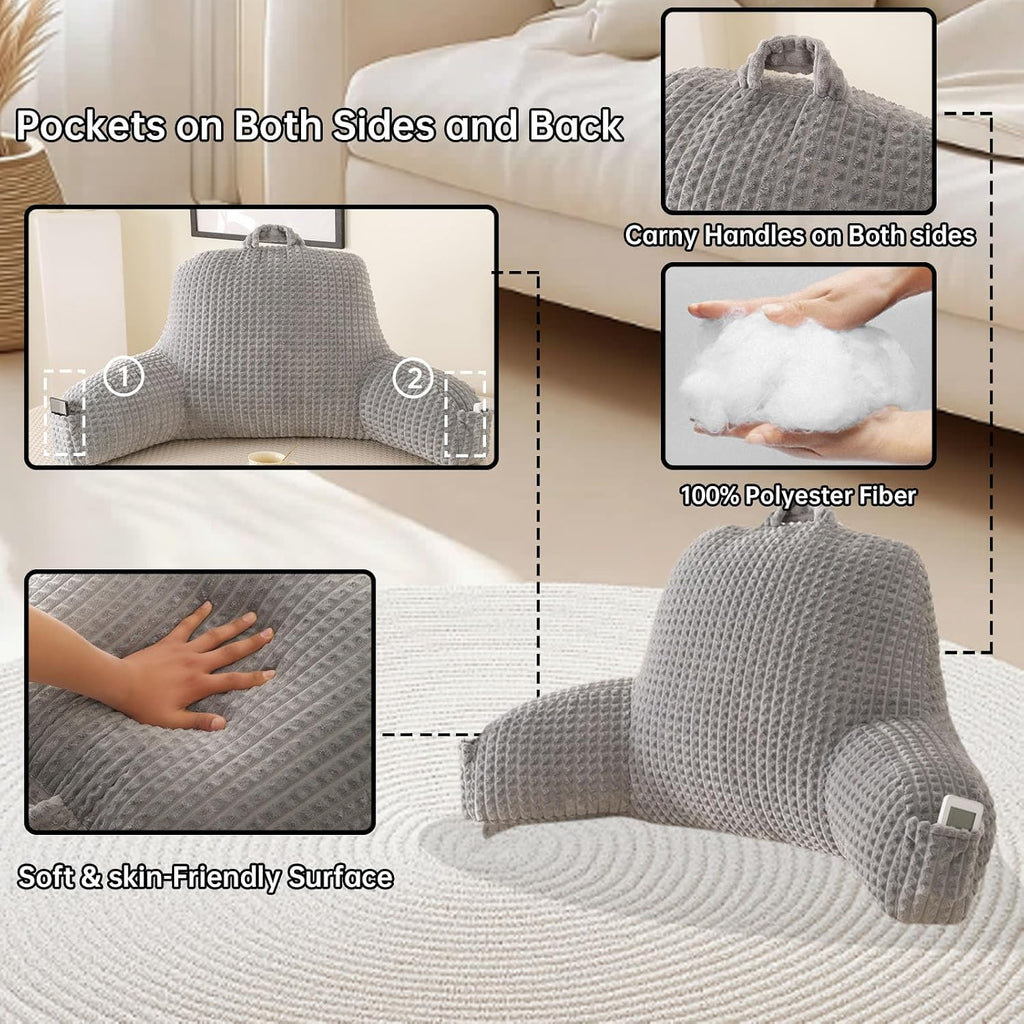 Pajeo Multi-Purpose Bed Pillow for Sitting Up,19" Flannel Backrest Pillow with Arms for Seniors & Pregnancy Support, Oeko-TEX Certified Sitt…