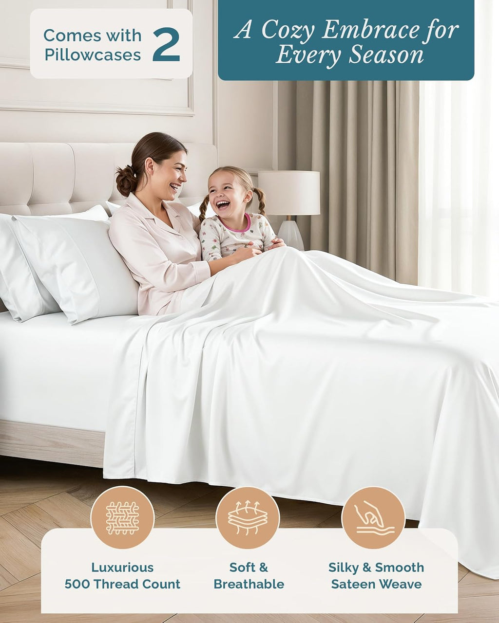 Casa Platino Twin XL Sheets Set 100% Cotton, 4 Piece Bed Sheet Set with 500 Thread Count Buttery Soft Sateen Finish, Long-Lasting and…