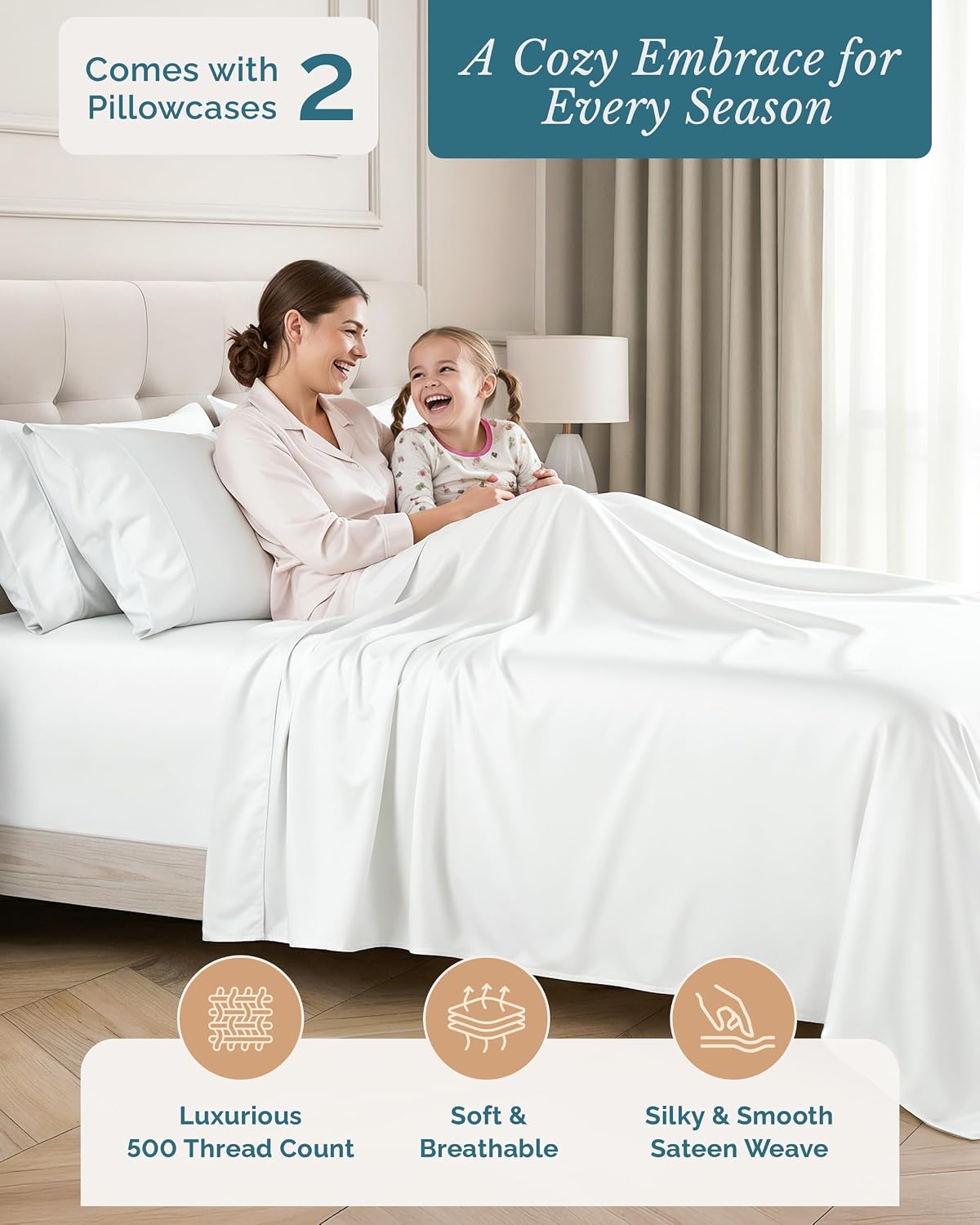 Casa Platino Twin XL Sheets Set 100% Cotton, 4 Piece Bed Sheet Set with 500 Thread Count Buttery Soft Sateen Finish, Long-Lasting and…