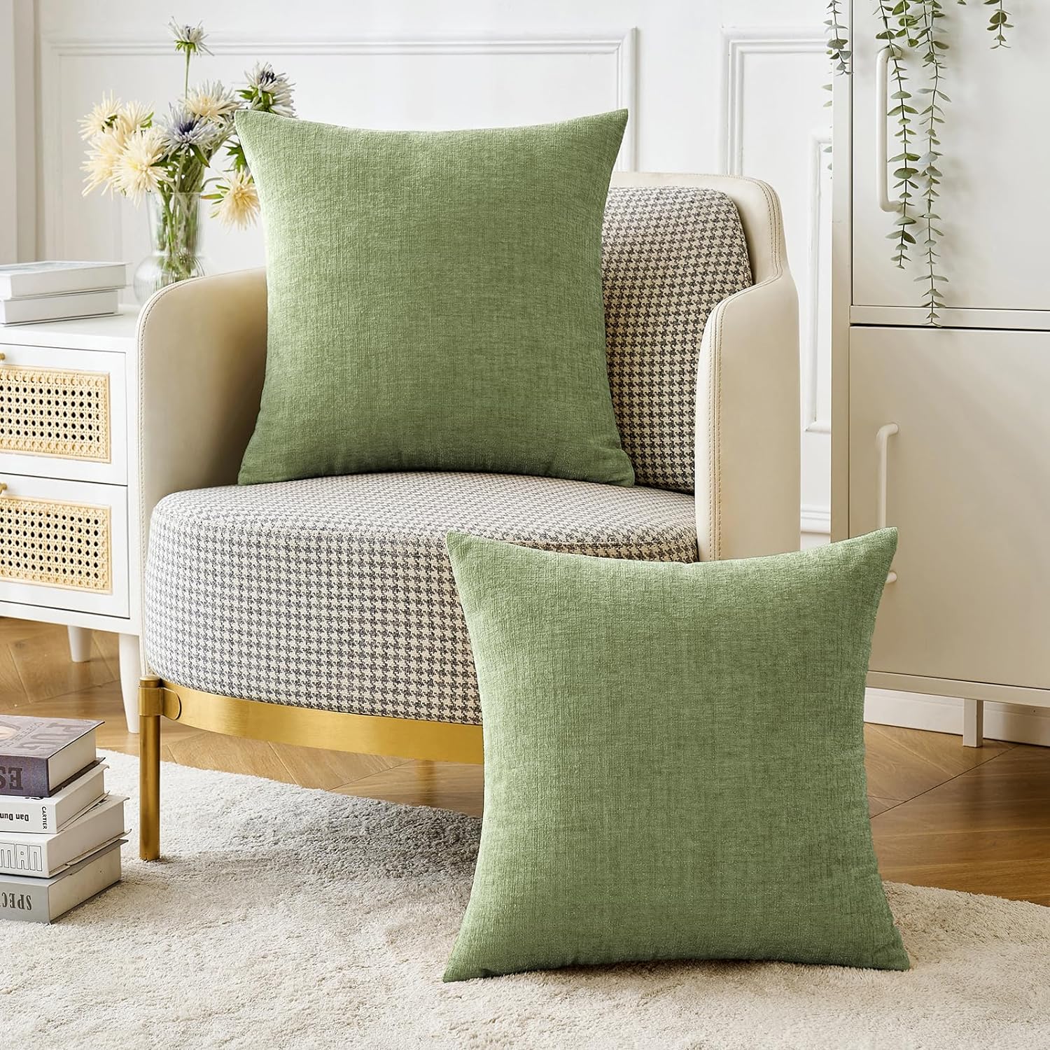 Miulee Pack of 2 Couch Throw Pillow Covers 24x24 Inch Spring Soft Sage Green Chenille Pillow Covers for Sofa Living Room Solid Dyed Pillow…