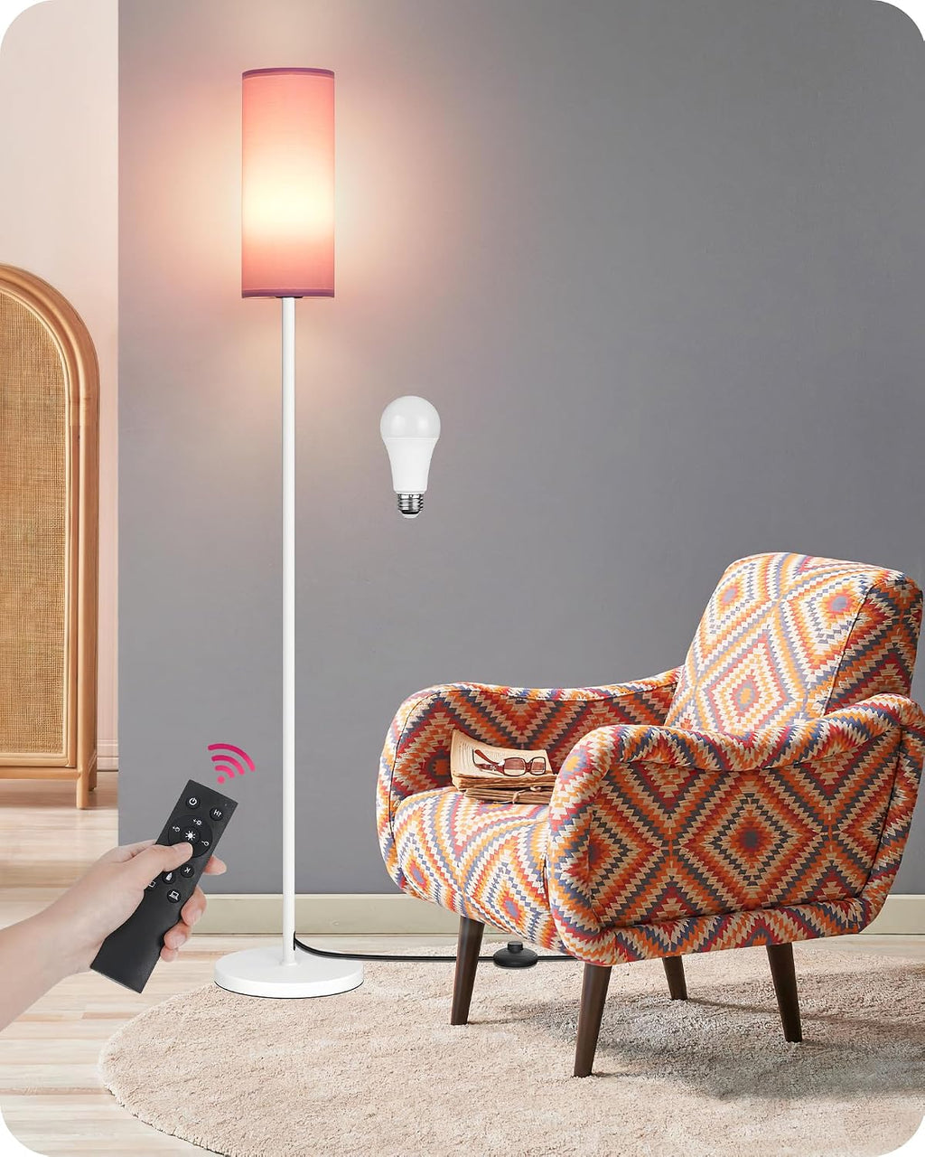 Dimmable Floor Lamps for Living Room with Remote and Foot Switch, 64.4” Modern Standing Tall Lamp, Corner Lamp for Bedroom, Bulb…