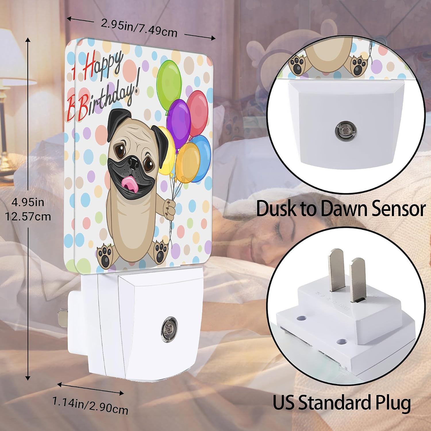 Cute Dog Night Light, Colorful Balloons Night Lights Plug into Wall Decor for Bedroom, Bathroom, Hallway, Kitchen, Dusk to Dawn Sensor…