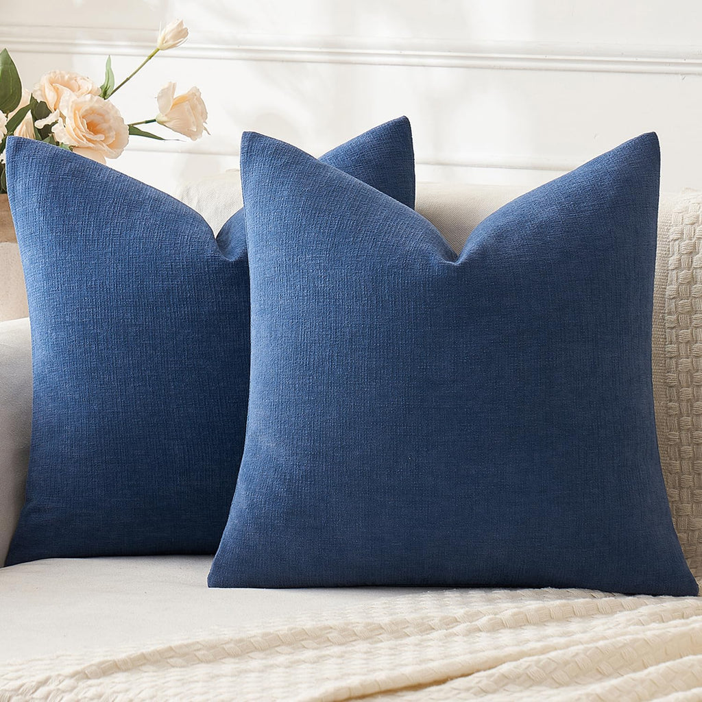 Miulee Navy Blue Couch Pillow Covers 18x18 Inch, Set of 2 Soft Chenille Decorative Square Summer Throw Pillow Covers Farmhouse for Sofa Liv…