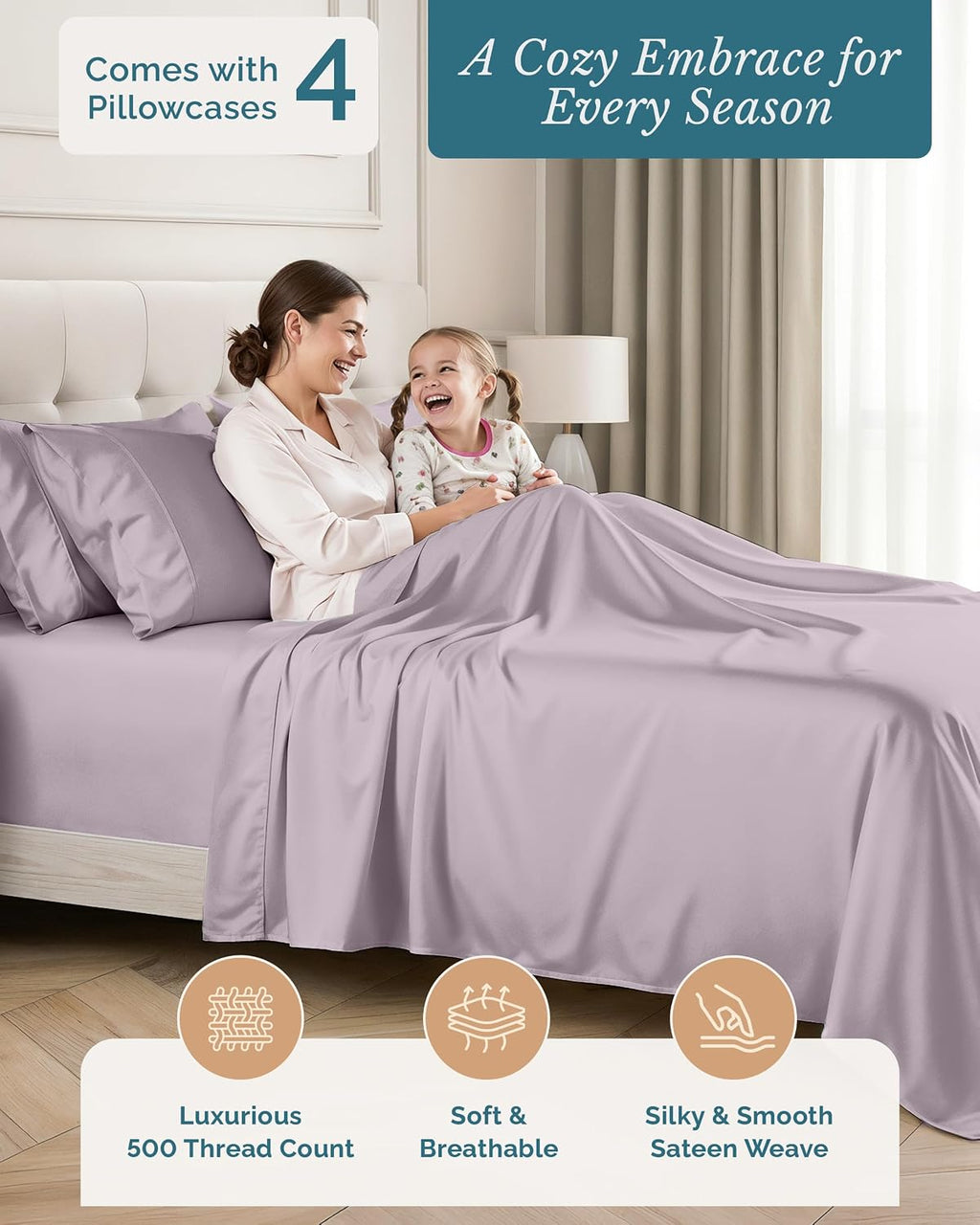 Casa Platino Queen Bed Sheets, 6 Piece 100% Cotton Set, 500 Thread Count Sateen Sheets for Queen Size Bed, Silky Smooth and Breathable…