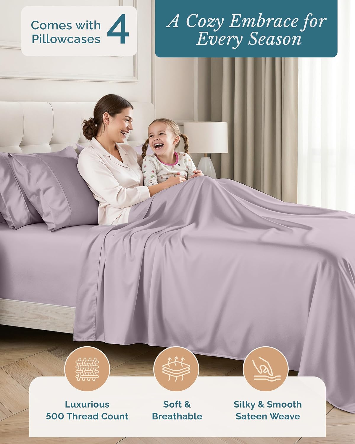 Casa Platino Queen Bed Sheets, 6 Piece 100% Cotton Set, 500 Thread Count Sateen Sheets for Queen Size Bed, Silky Smooth and Breathable…
