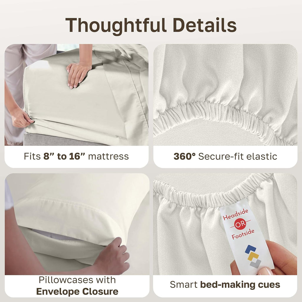 CaliforniaDesignDen California Design Den 6-Pc King Size Sheet Set with 4 Pillowcases - Soft 400 Thread Count 100% Cotton Sheets, Sateen We…