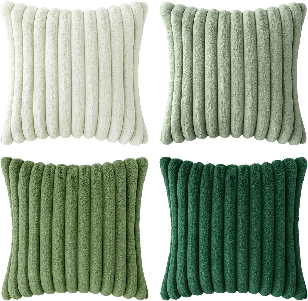 Miulee Faux Fur Plush Decorative Throw Pillow Covers 18x18 Set of 4, Spring Modern Soft Fuzzy Striped Cushion Covers for Sofa Couch Bed Liv…