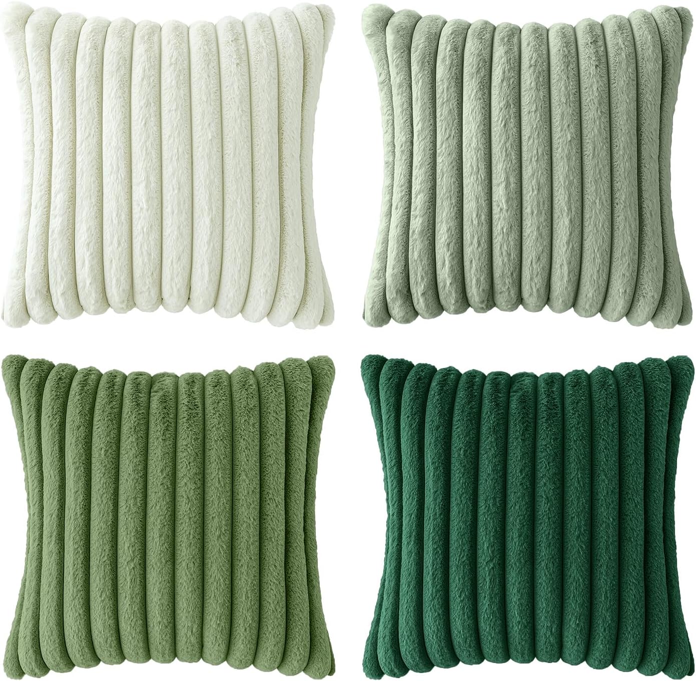 Miulee Faux Fur Plush Decorative Throw Pillow Covers 18x18 Set of 4, Spring Modern Soft Fuzzy Striped Cushion Covers for Sofa Couch Bed Liv…
