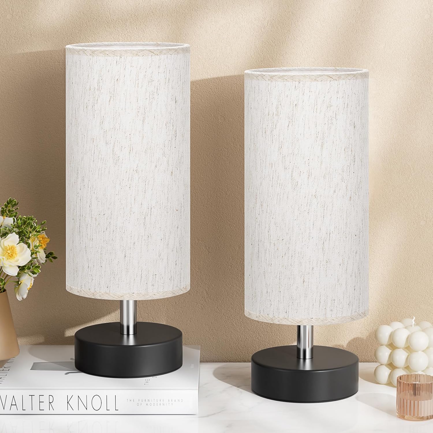 PartageiZ Small Table Lamp for Bedroom Set of 2 - Bedside Lamps for Night Stands, Minimalist Nightstand Light Lamp, Desk Lamps for…