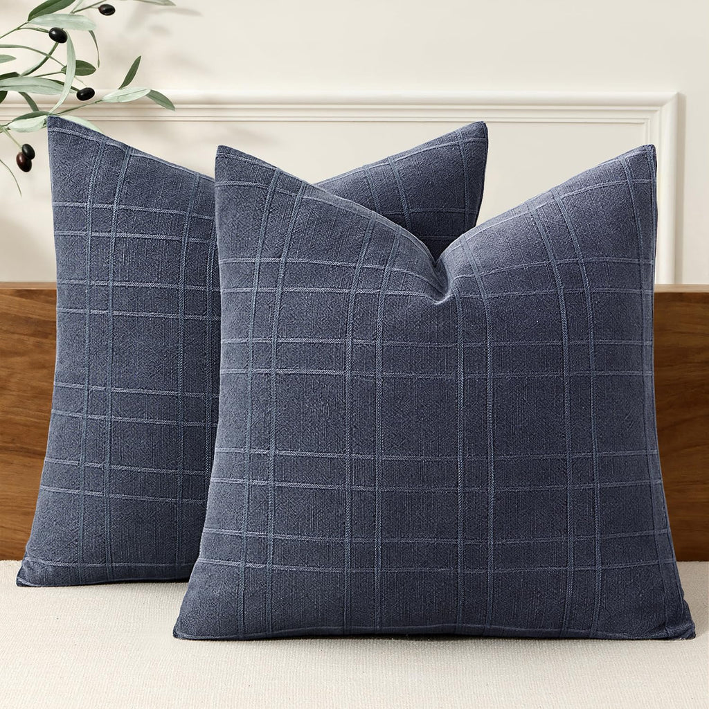 Miulee Decorative Linen Check Euro Shams Throw Pillow Covers Neutral Farmhouse Vintage Pillow Covers 26x26 Set of 2 Boho Modern Home Decor…