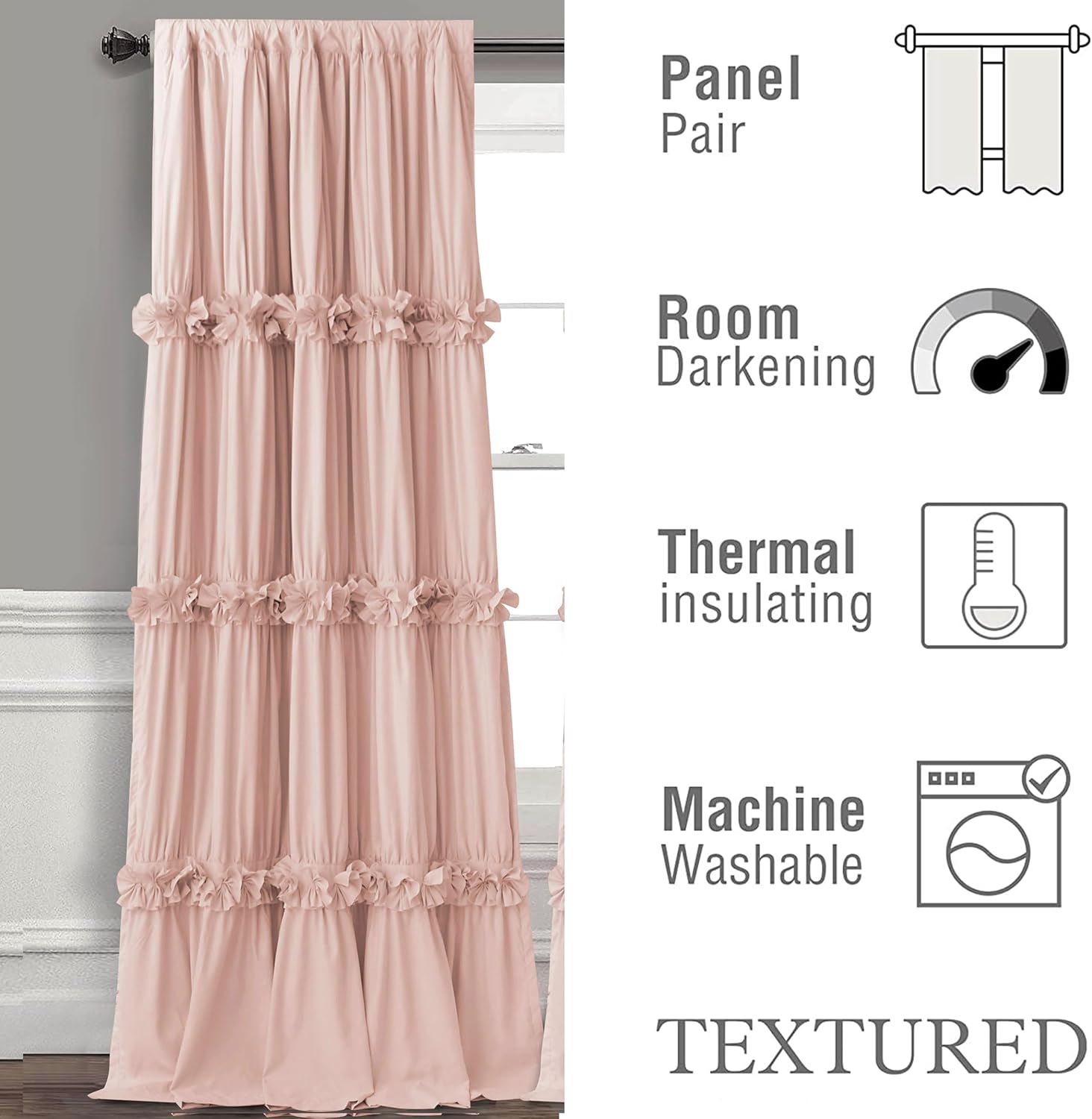 Homechoice Decor Thermal Insulated Blackout Window Curtains, 52" W x 96" L x 2 Panels, Boho Ruched Window Treatments with Butterfly…