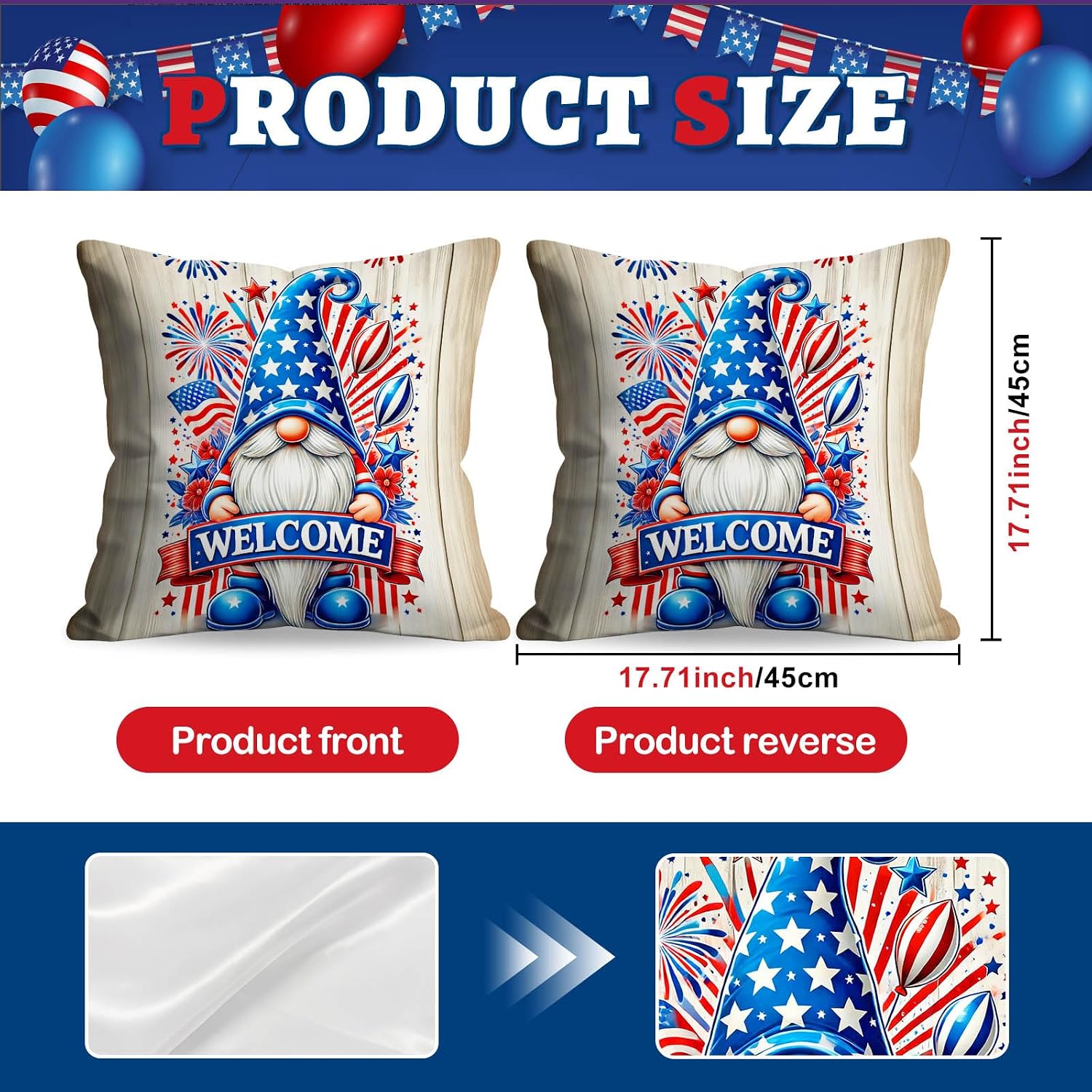 BlissYard 4th of July Pillow Covers 18x18 Set of 2 Patriotic Gnome Pillow Covers American Flag Throw Pillow Covers Independence Day…