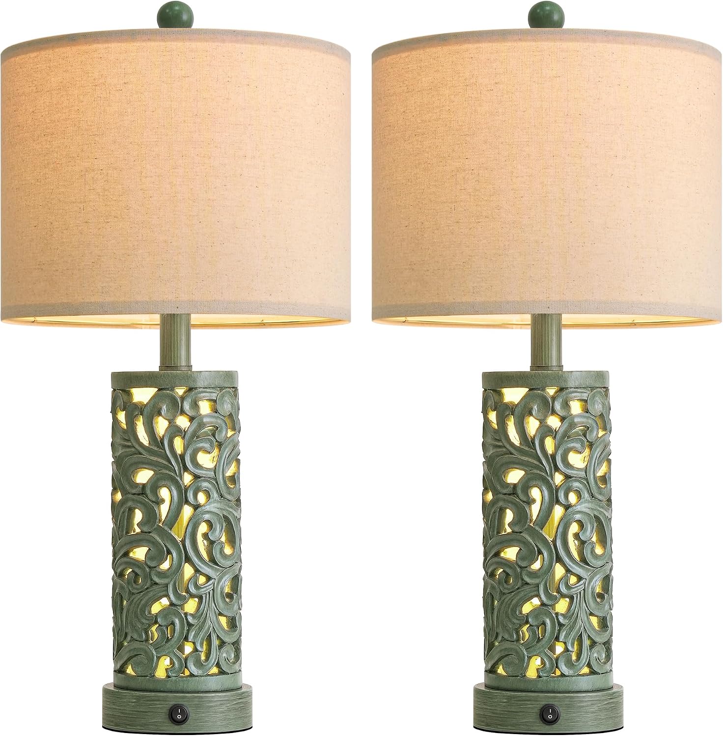 Oyears 22'' Table Lamp Set of 2 for Living Room, Farmhouse Lamp for Bedroom, Vintage Bedside Lamps with Retro Design and USB Ports, Linen S…