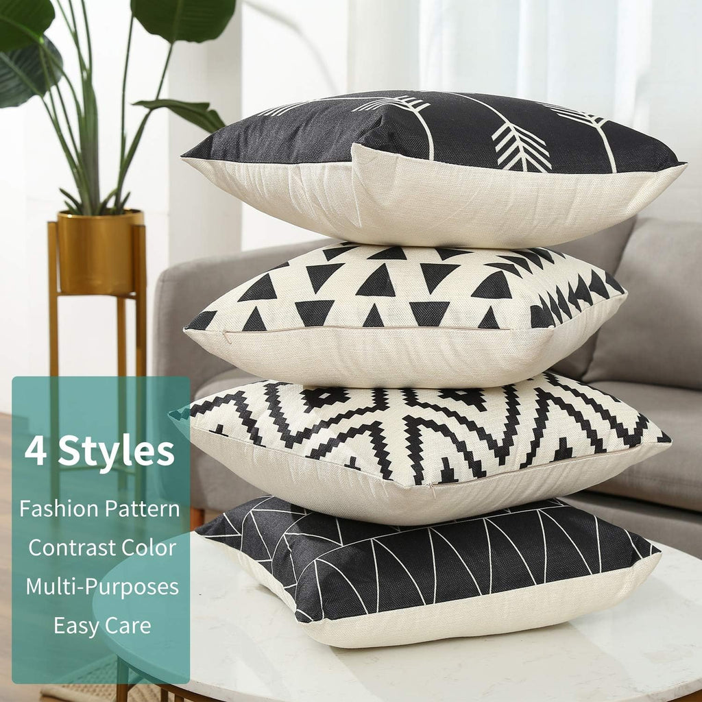 Tosewever Set of 4 Decorative Geometric 18 x 18 Inches Throw Pillow Covers - Modern Pattern Linen Square Pillow Cushion Case for Sofa Couch…