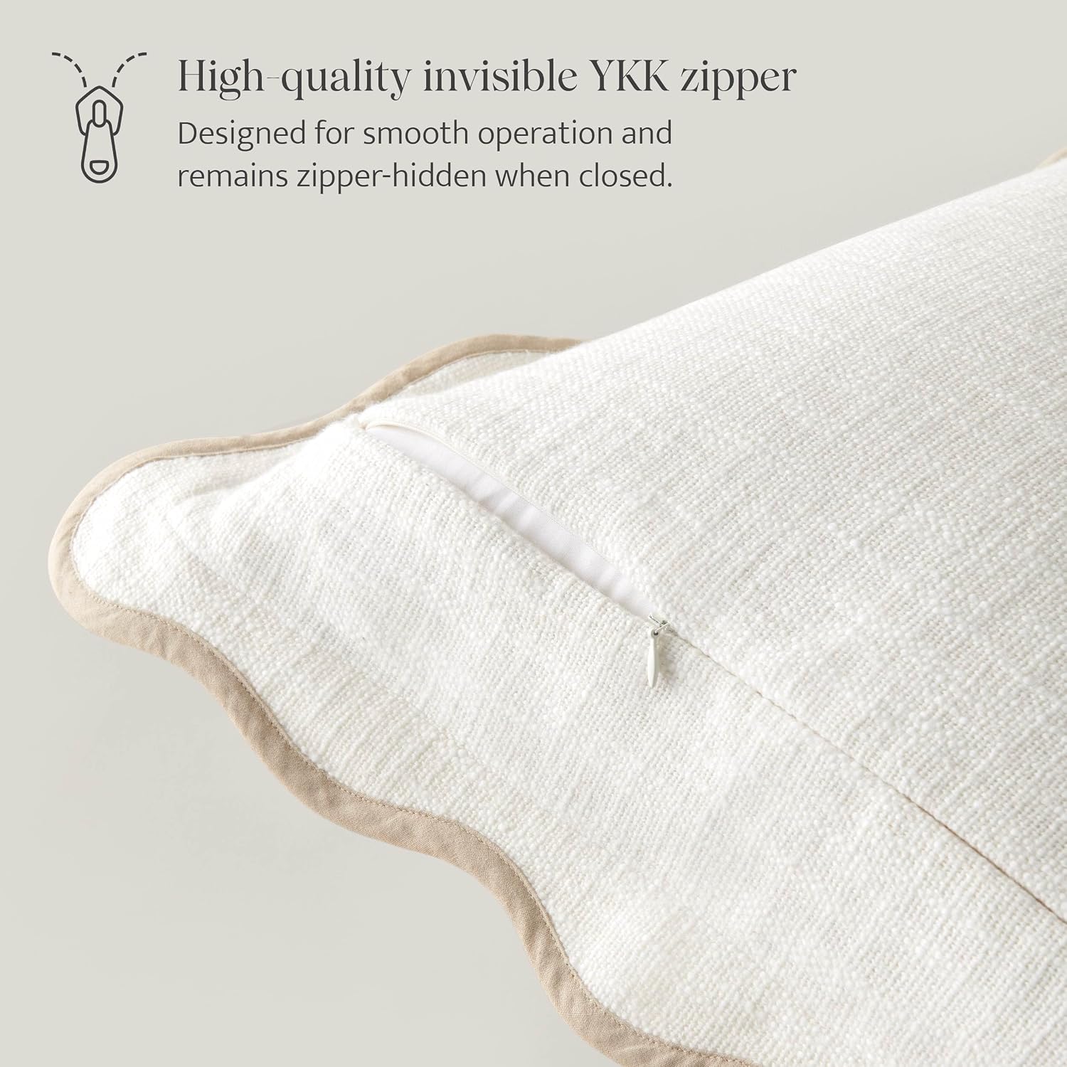 Double Stitch Scalloped Throw Pillow Covers - 100% Cotton Set of 2 Decorative Boho Pillow Covers 20 x 20, Made in India, Square Cushion…