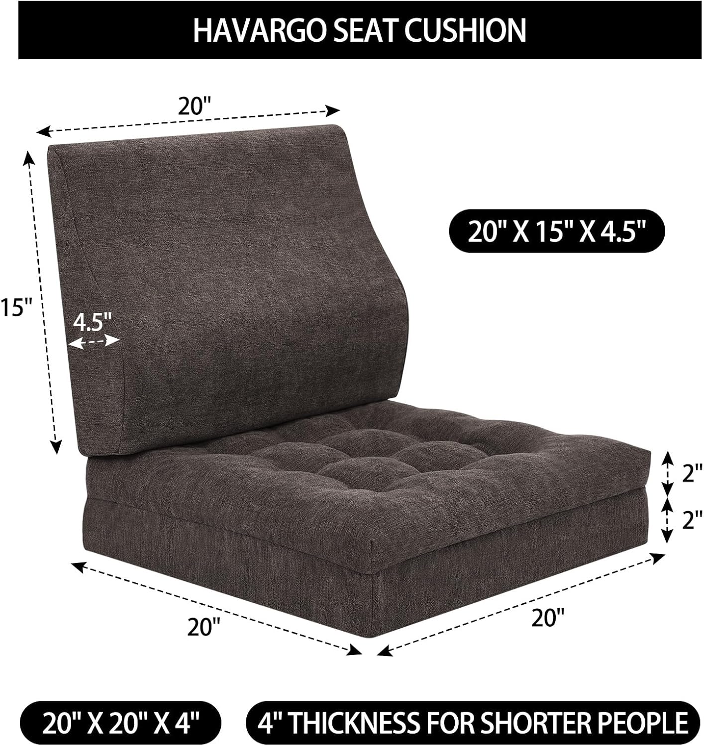 Recliner Cushions for Elderly with Lumbar Support, Patent Design 20x20x4 Inch Thick Chair Cushion Soft Tufted Dual Layer Booster Seat…