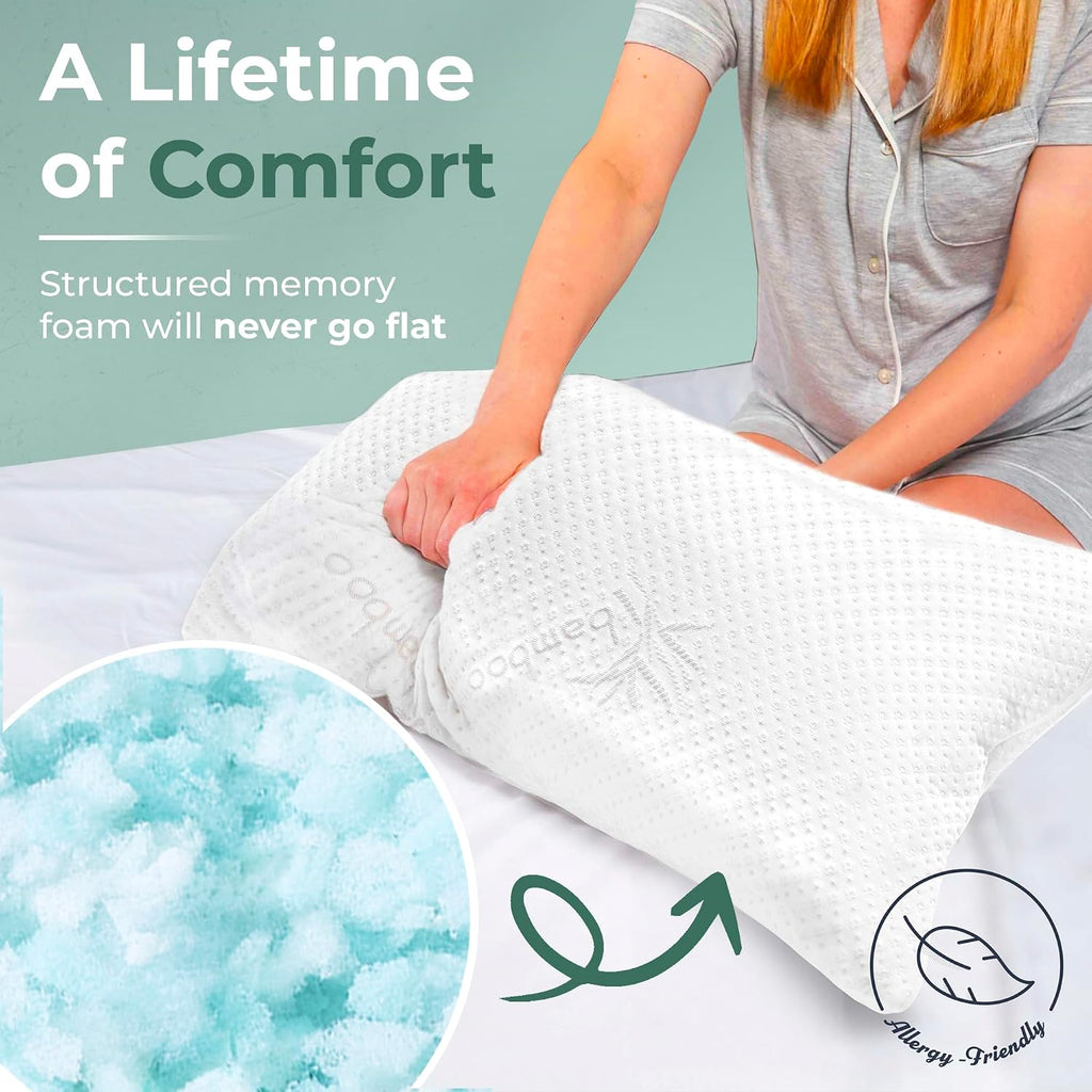 Snuggle-Pedic Adjustable Gel Cooling Pillow - Shredded Memory Foam Pillows for Side, Stomach & Back Sleepers - Keeps Shape - College Dorm…