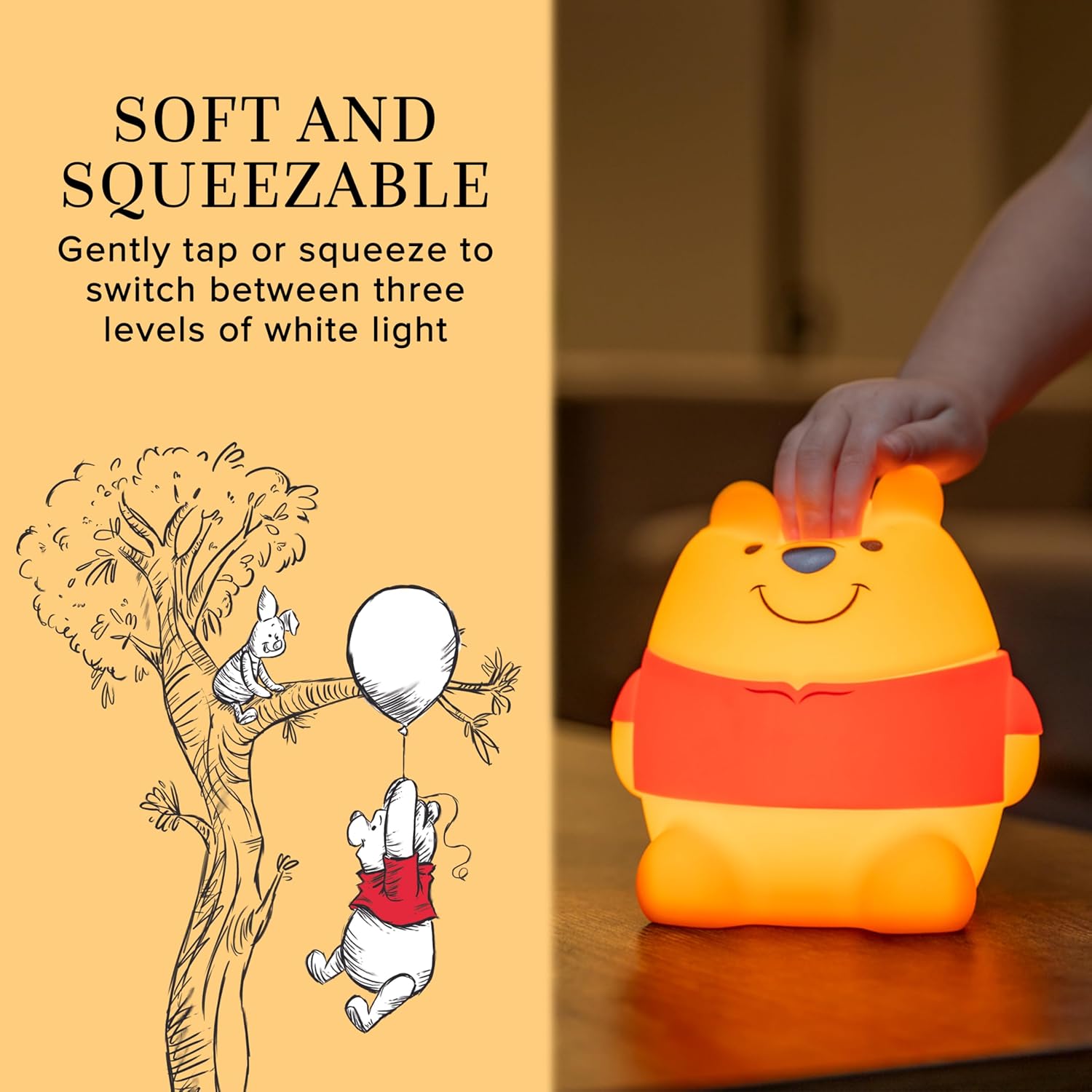 Disney Winnie the Pooh Squish Light, Night Light for Kids, USB Lamp, Battery Operated, Dimmable, Ideal for Bedroom, Playroom, Living…