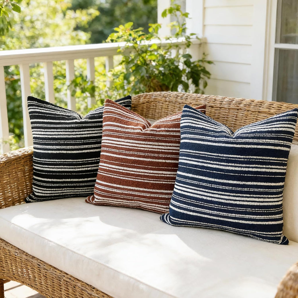 Slow Cow Boho Chenille Textured Woven Stripe Throw Pillow Covers 18 x18 Cushion Cover Black Pillow Cover Pillowcase