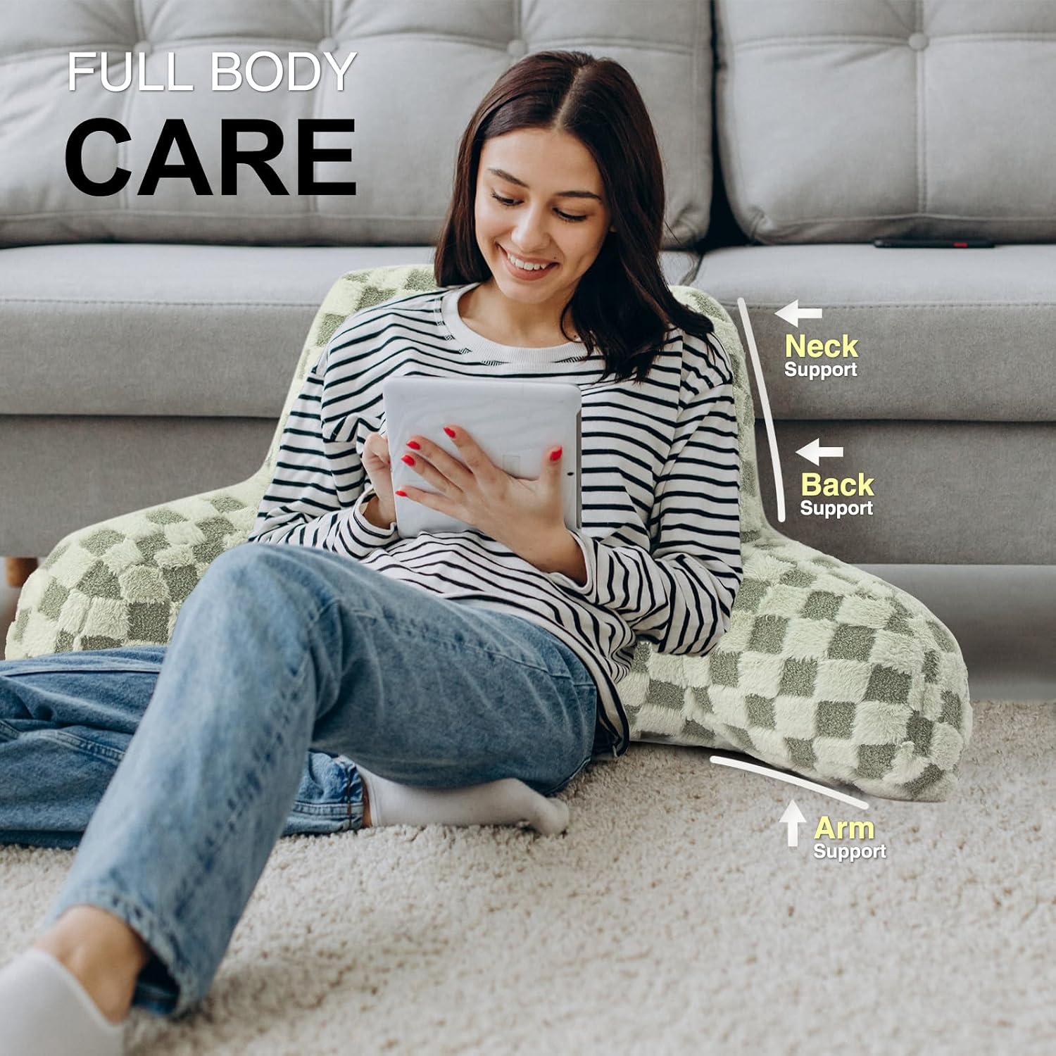 Aimuan Reading Pillow Checkered Bed Rest Wedge Backrest Checkerboard Pillow with Arms Back Support for Sitting Up in Bed Cushion Incline…