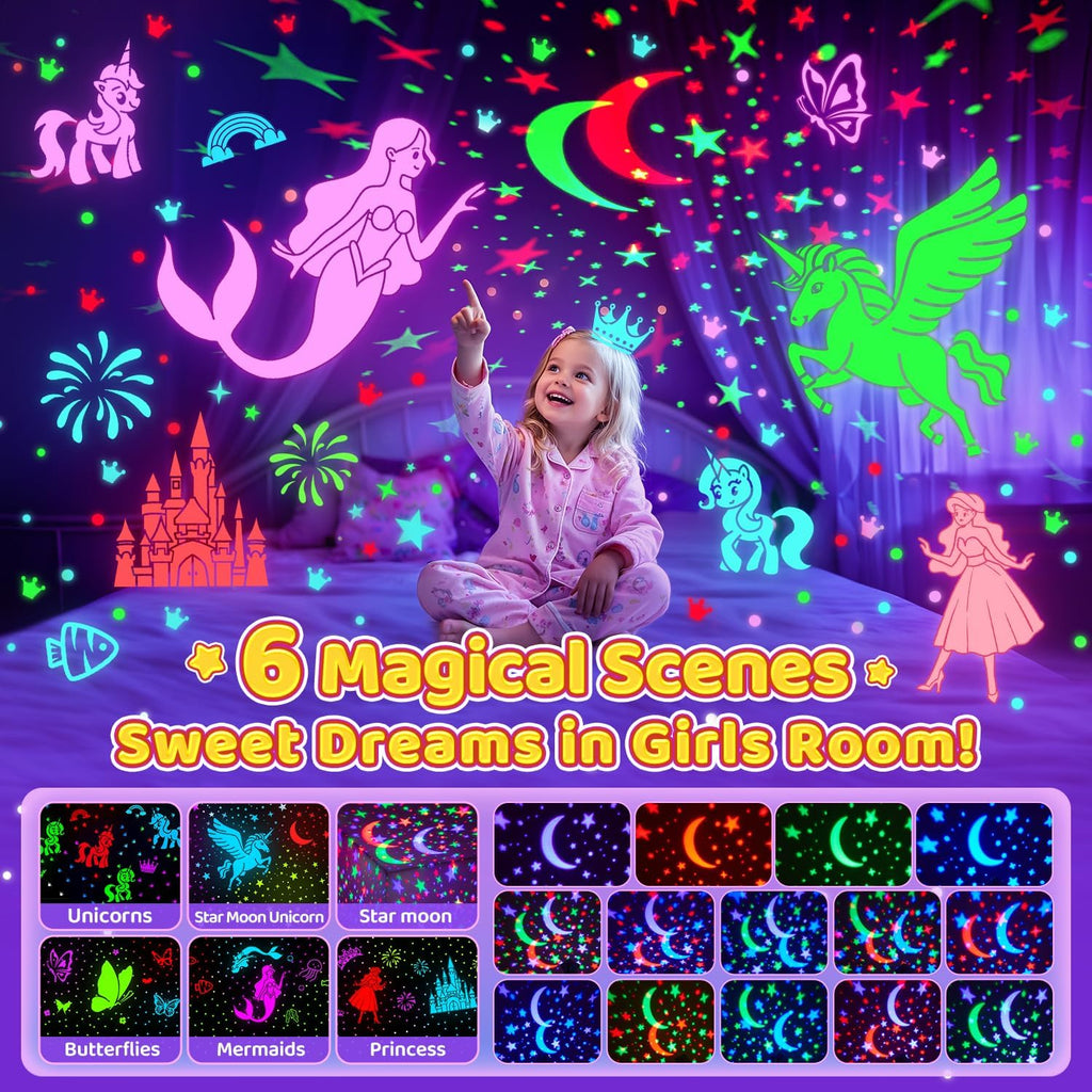 Onefire Girls Toys for Girl Gifts, 6 Films Light Projector Unicorn Toys for Girls Age 4-6, Rechargeable Night Lights for Bedroom, 360°…