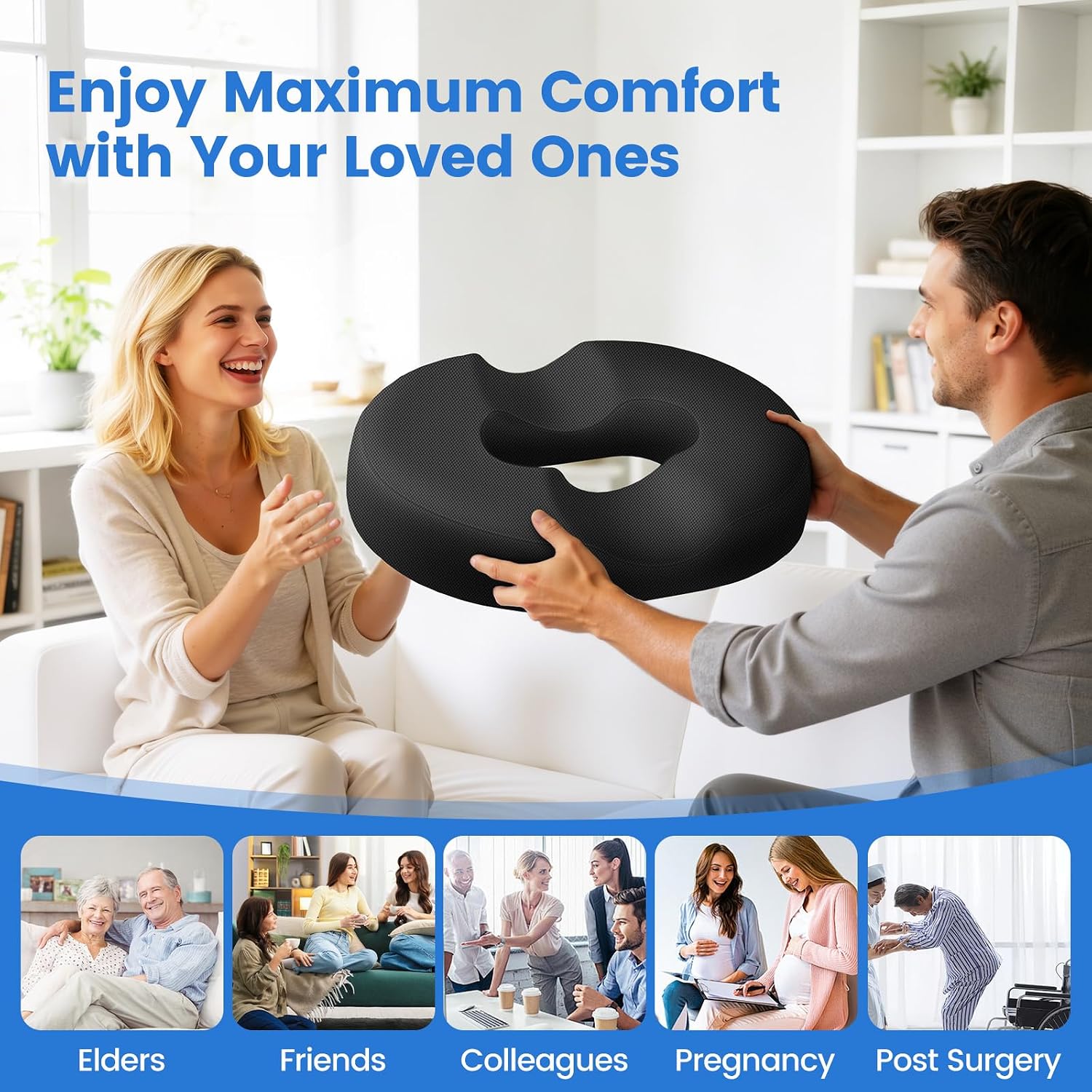 DailyCuddles Donut Pillow for Tailbone Pain, Hemorrhoids - Cooling Gel Memory Foam Chair Seat Cushion for Office, Home & Wheelchair,…