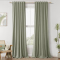 Guken Sage Green 100% Blackout Linen Curtains 42 Inch Wide by 90 Inch for Living Room Bedroom Back Tab/Rod Pocket Thermal Insulated Black O…
