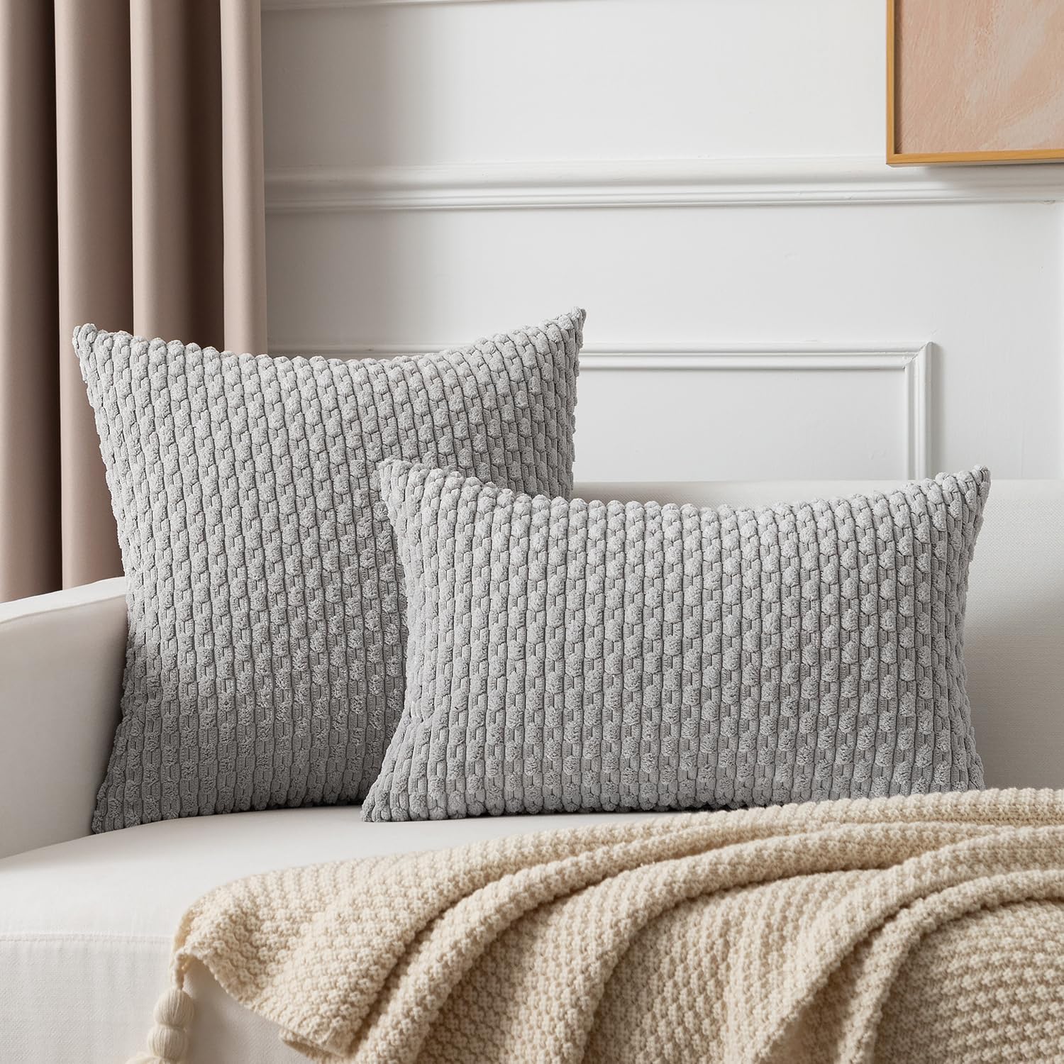 KevinTextile Kevin Textile 14x22 Inch Pillow Cover 1 Pack Boho Decorative Soft Striped Corduroy Lumbar Farmhouse Solid Color Accent Rectang…
