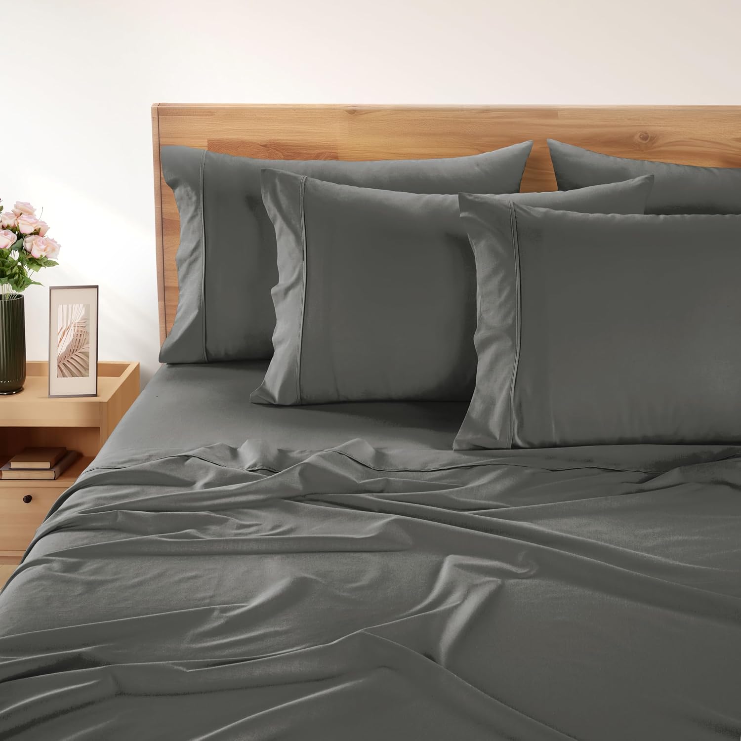 Casa Platino 100% Cotton Sheets California King Size Set - 6 Pieces (1 Flat, 1 Fitted, 4 Pillowcases) - Soft, Breathable & Cooling…