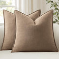 Anroduo Pack of 2 Decorative Linen Pillow Covers Coco Brown Euro Sham Neutral Farmhouse Boho Soild Cushion Case Soft Accent Pillowcase for…